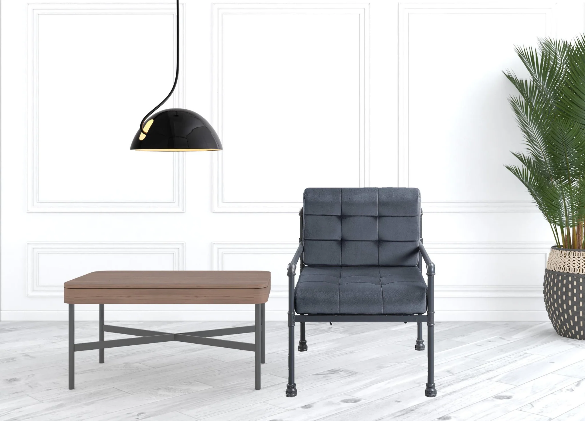 27" Gray Velvet And Steel Arm Chair - Image 2