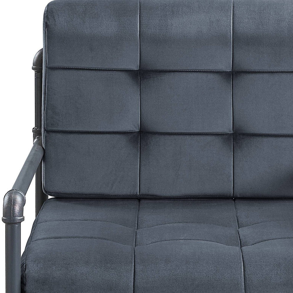 27" Gray Velvet And Steel Arm Chair - Image 3