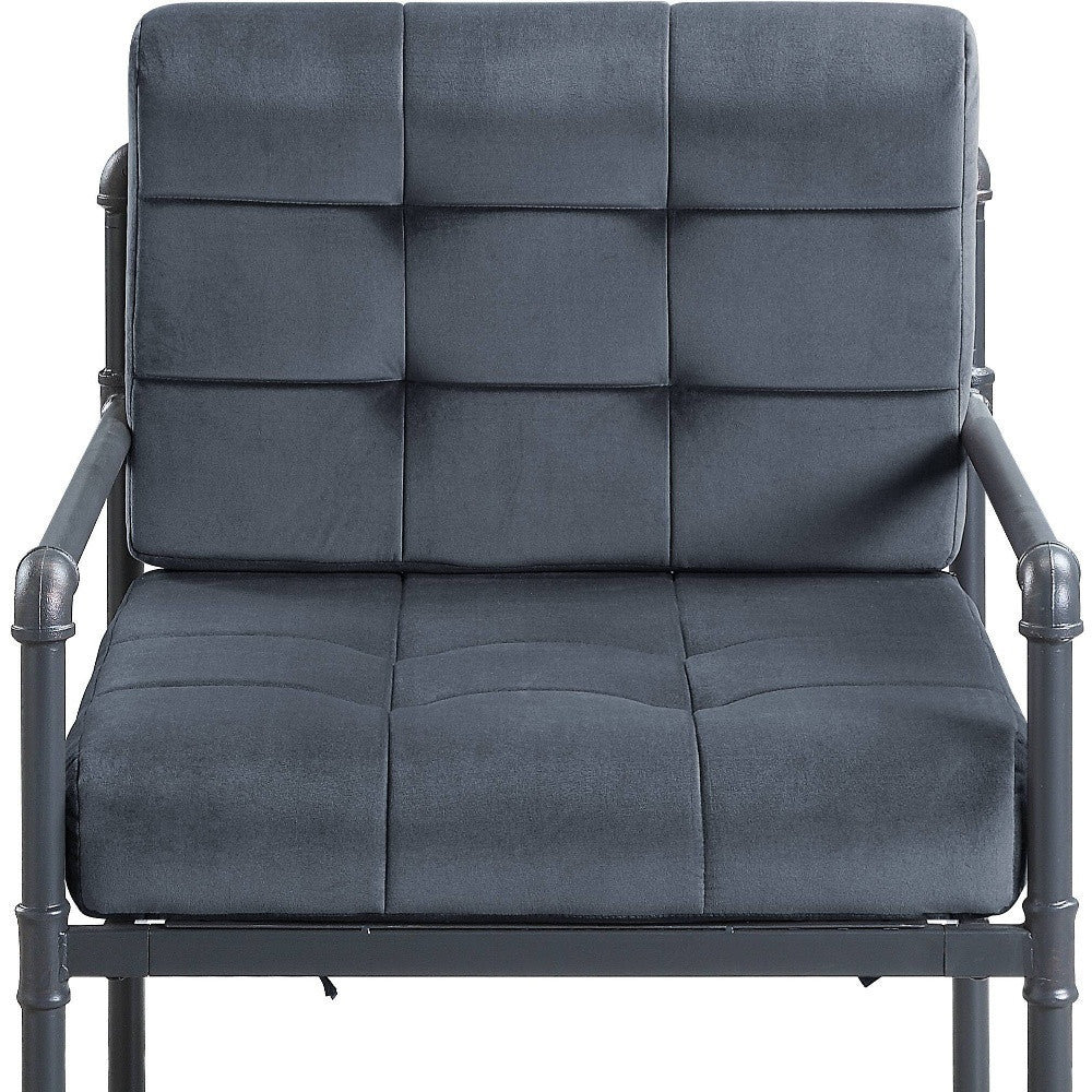 27" Gray Velvet And Steel Arm Chair - Image 4