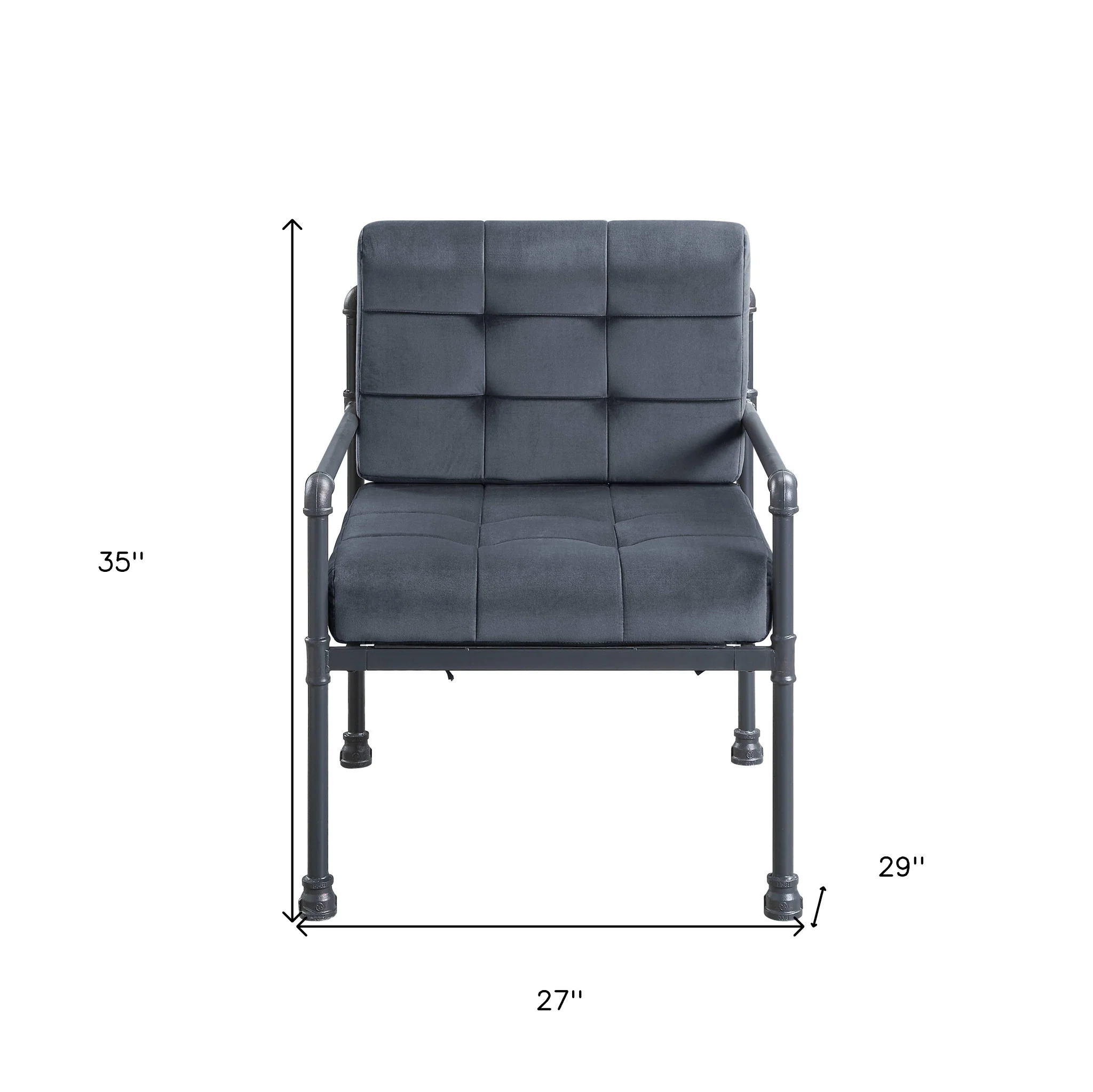 27" Gray Velvet And Steel Arm Chair - Image 5