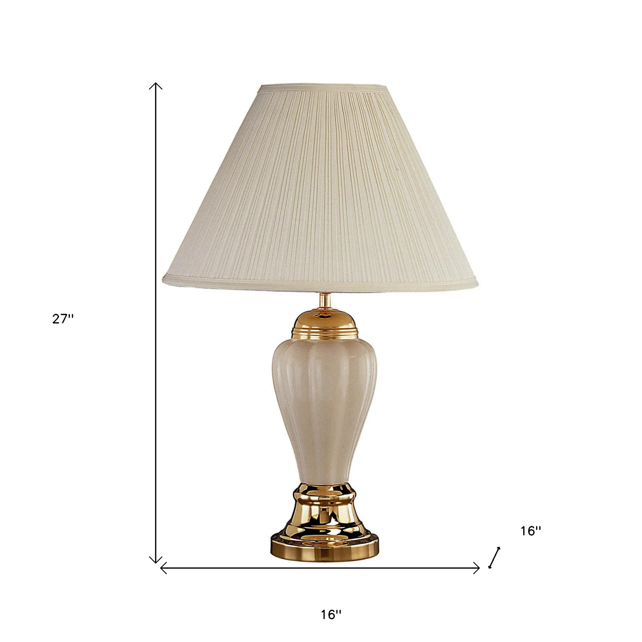 27" Ivory and Gold Ceramic Urn Table Lamp With Off White Empire Shade - Image 6