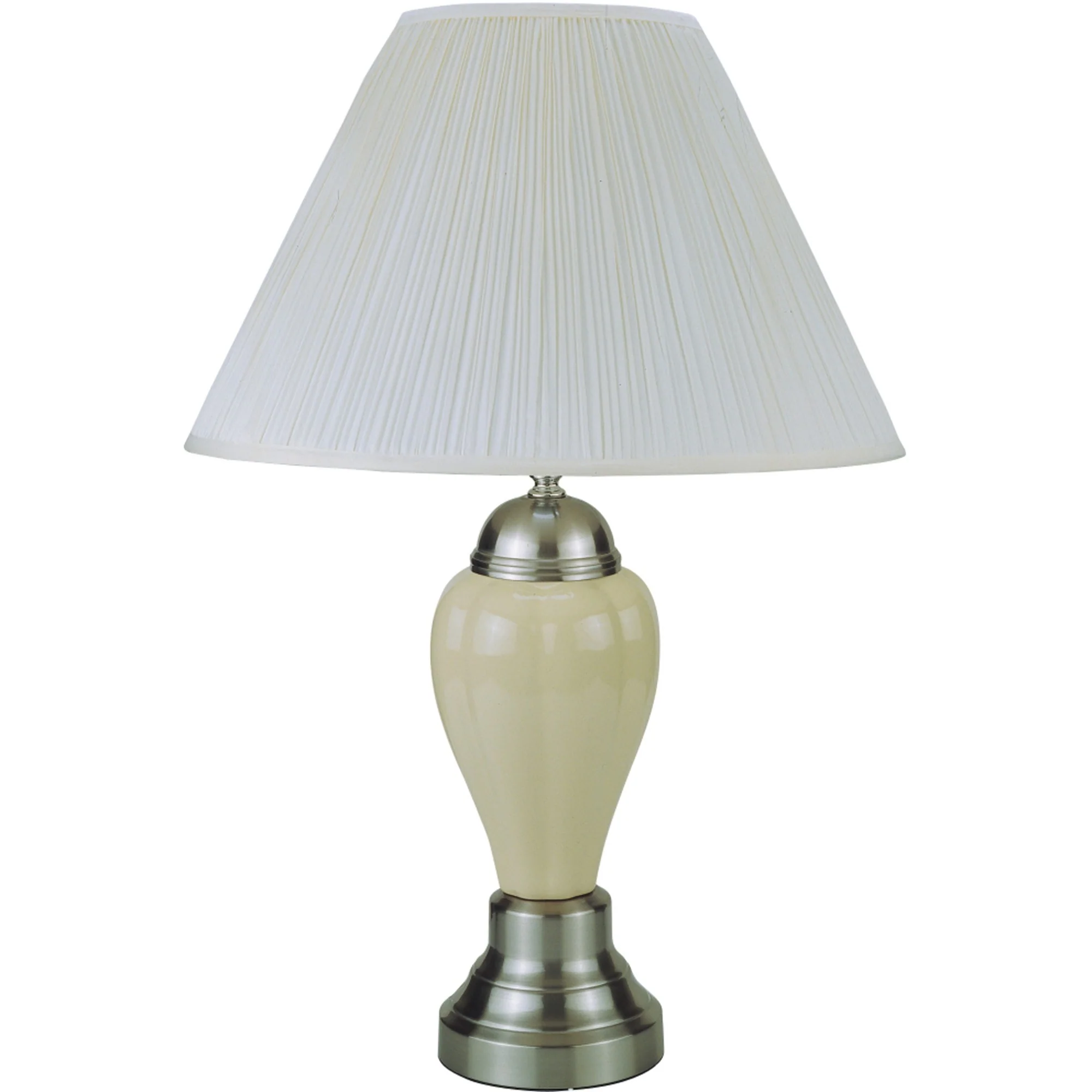 27" Ivory and Silver Ceramic Urn Table Lamp With White Empire Shade - Image 2