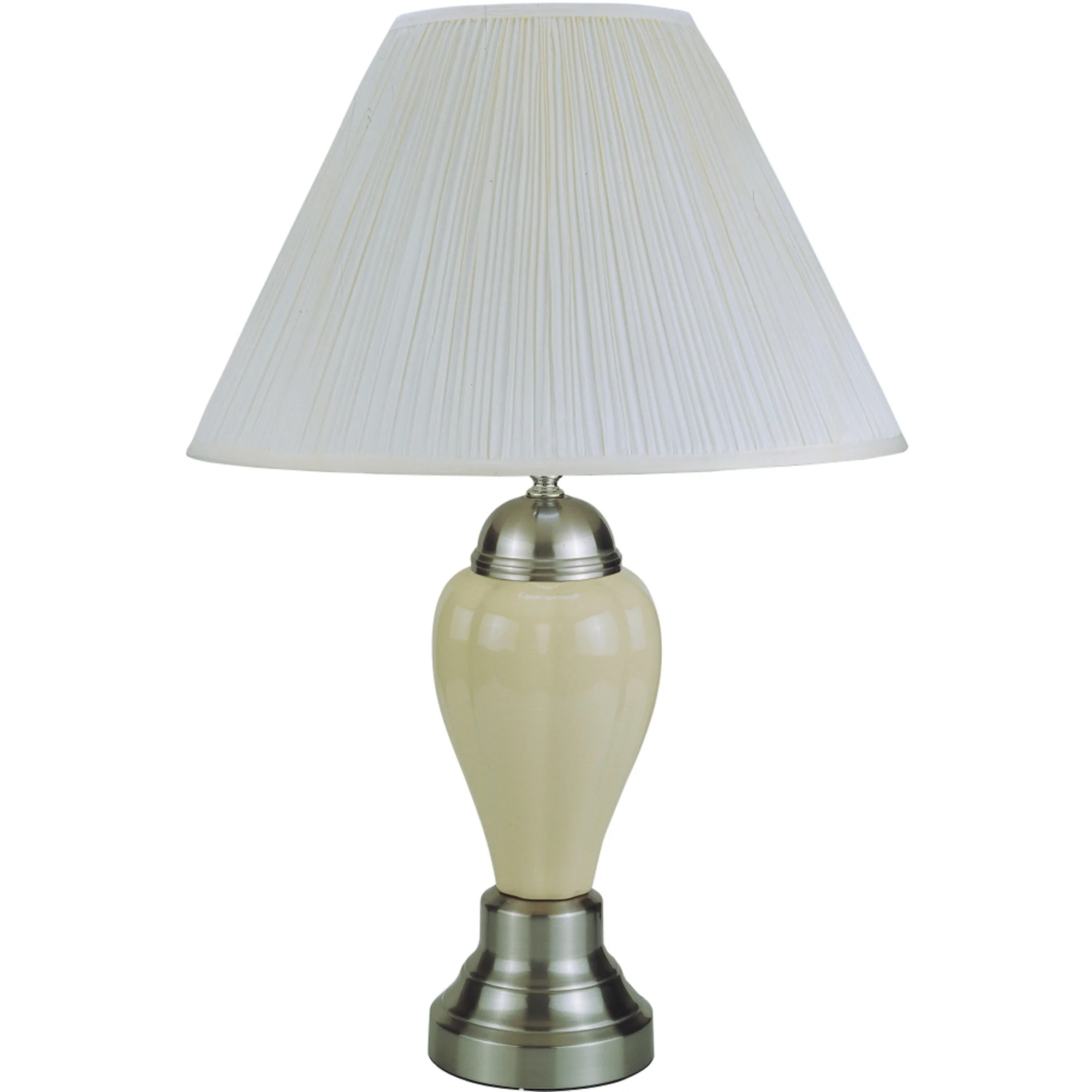 27" Ivory and Silver Ceramic Urn Table Lamp With White Empire Shade - Image 3