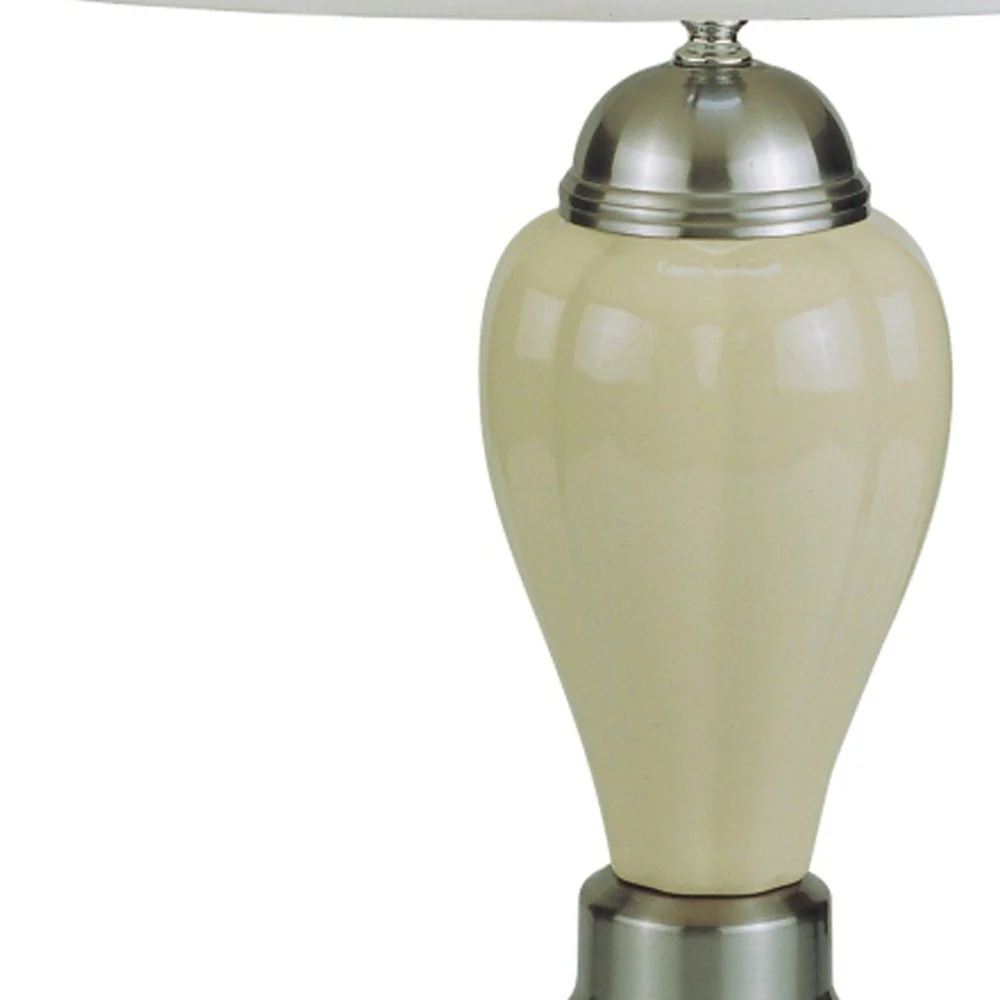 27" Ivory and Silver Ceramic Urn Table Lamp With White Empire Shade - Image 4