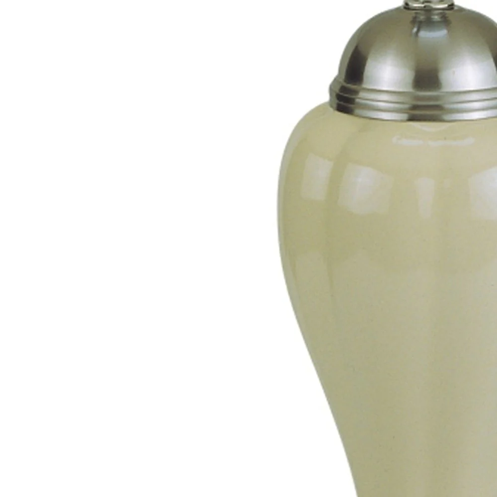 27" Ivory and Silver Ceramic Urn Table Lamp With White Empire Shade - Image 5