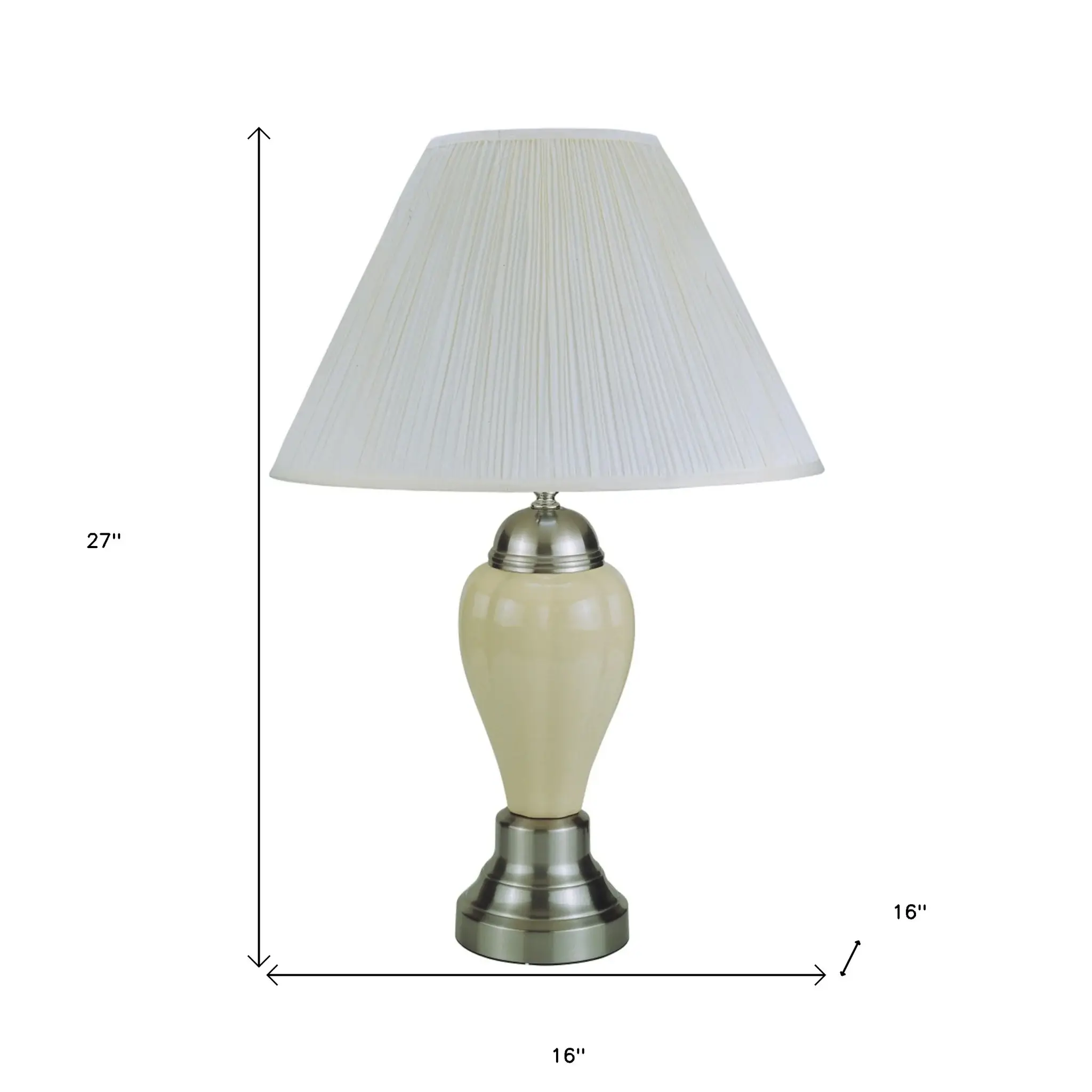 27" Ivory and Silver Ceramic Urn Table Lamp With White Empire Shade - Image 6