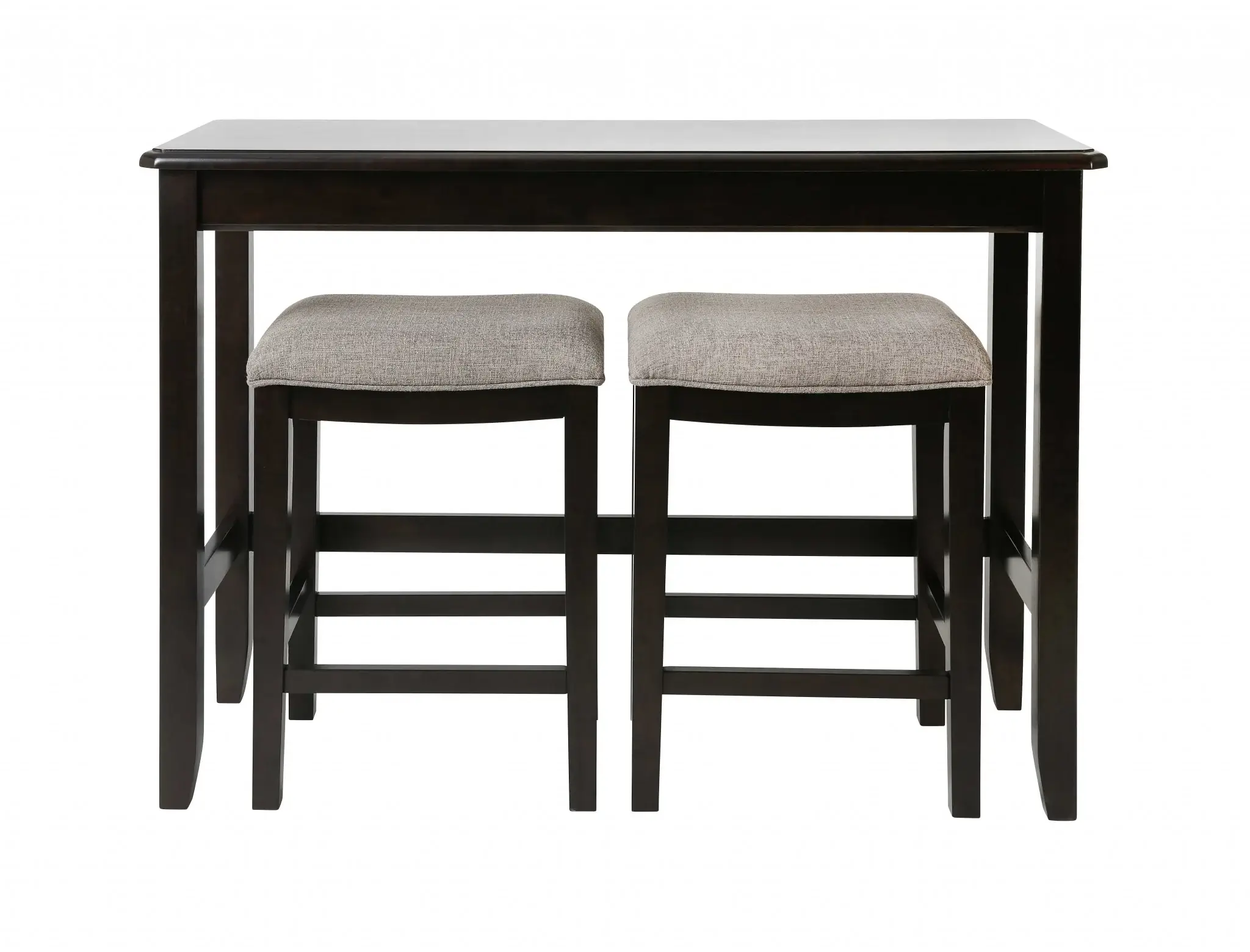 27" Light Gray And Dark Brown Upholstered And Solid Wood Backless Bar Chair - Image 2