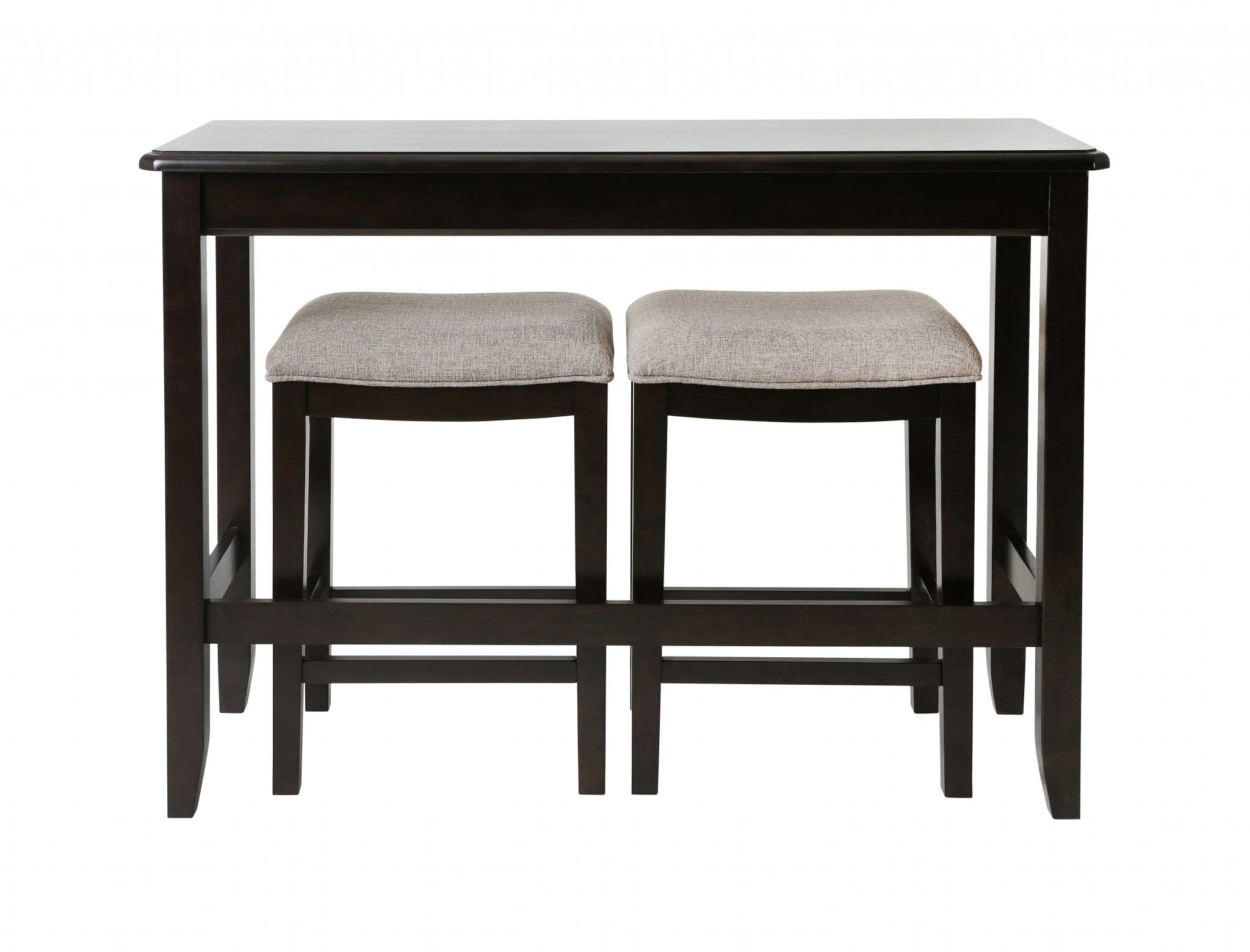 27" Light Gray And Dark Brown Upholstered And Solid Wood Backless Bar Chair - Image 4