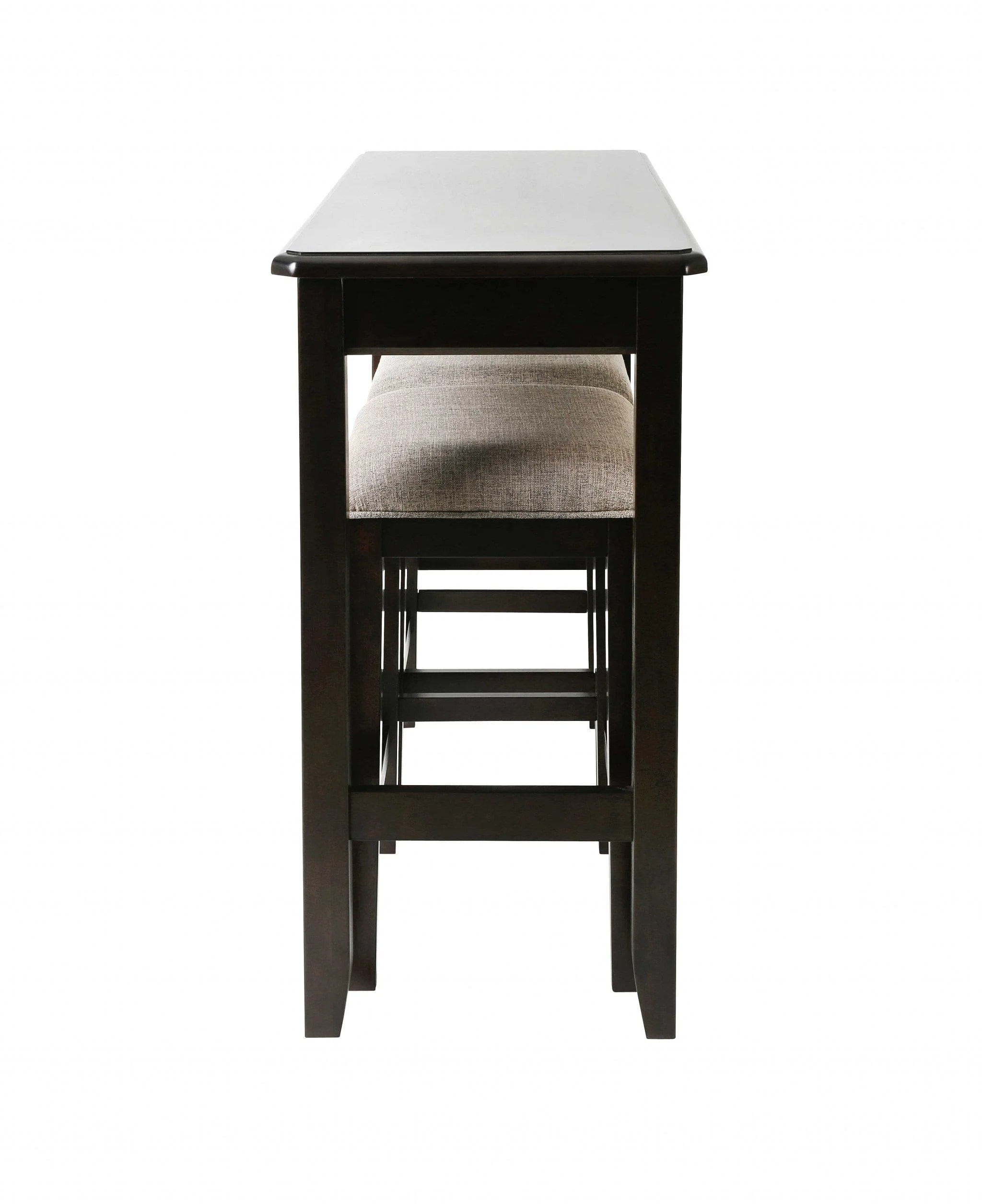 27" Light Gray And Dark Brown Upholstered And Solid Wood Backless Bar Chair - Image 5