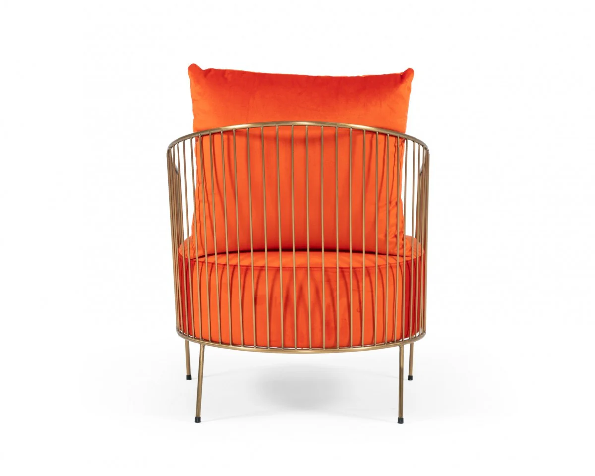 27" Orange Velvet And Gold Solid Color Arm Chair - Image 3