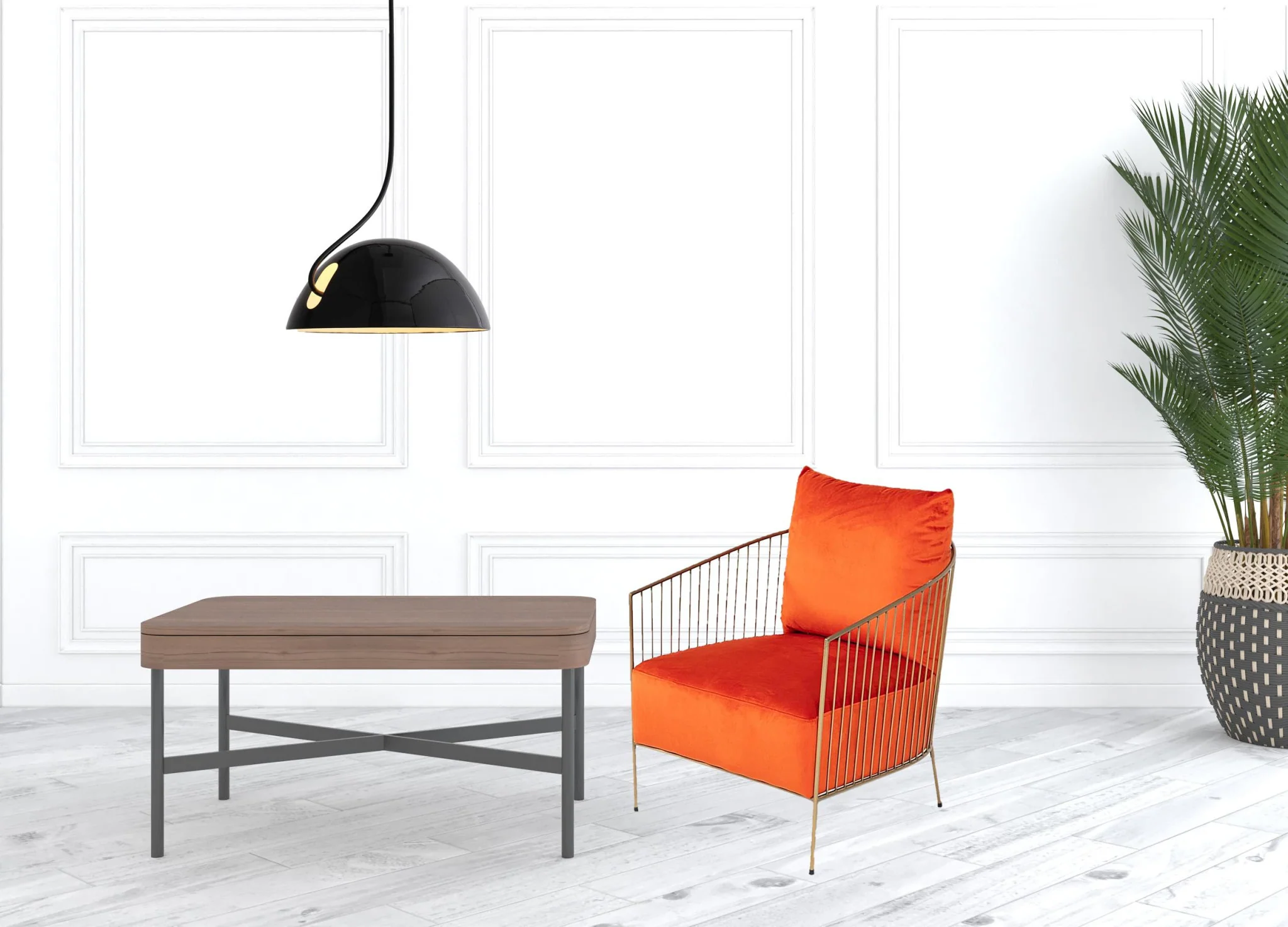 27" Orange Velvet And Gold Solid Color Arm Chair - Image 5