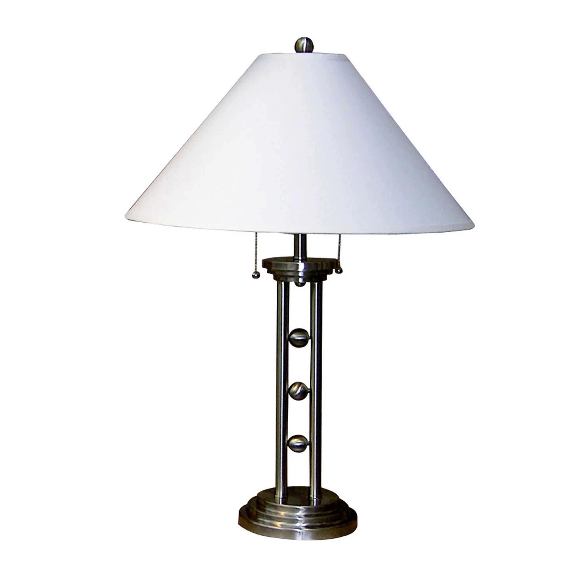 27" Silver Metal Two Light Table Lamp With White Classic Empire Shade - Image 2
