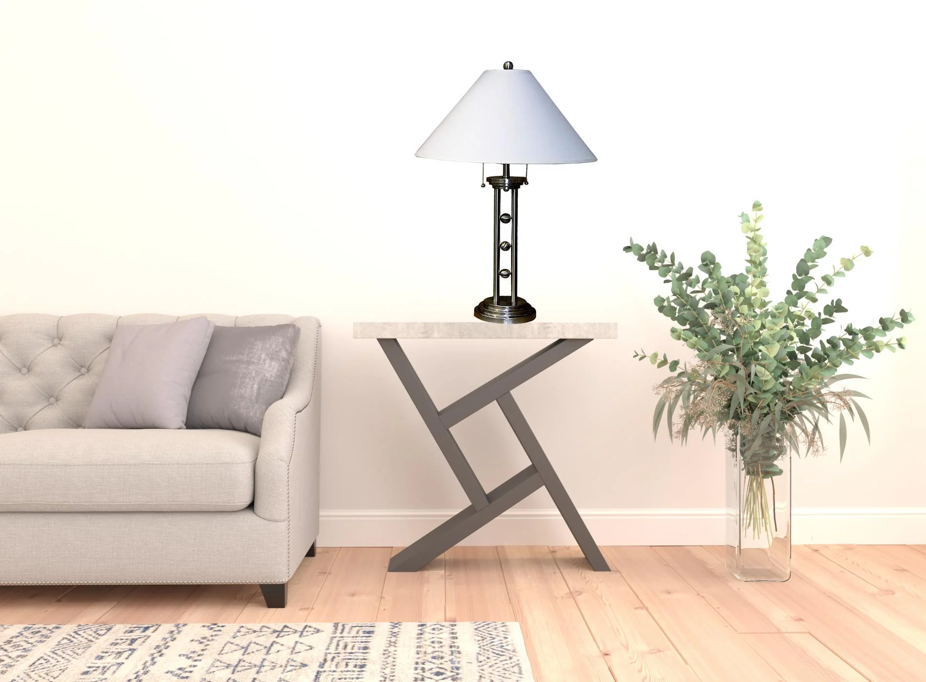 27" Silver Metal Two Light Table Lamp With White Classic Empire Shade - Image 3