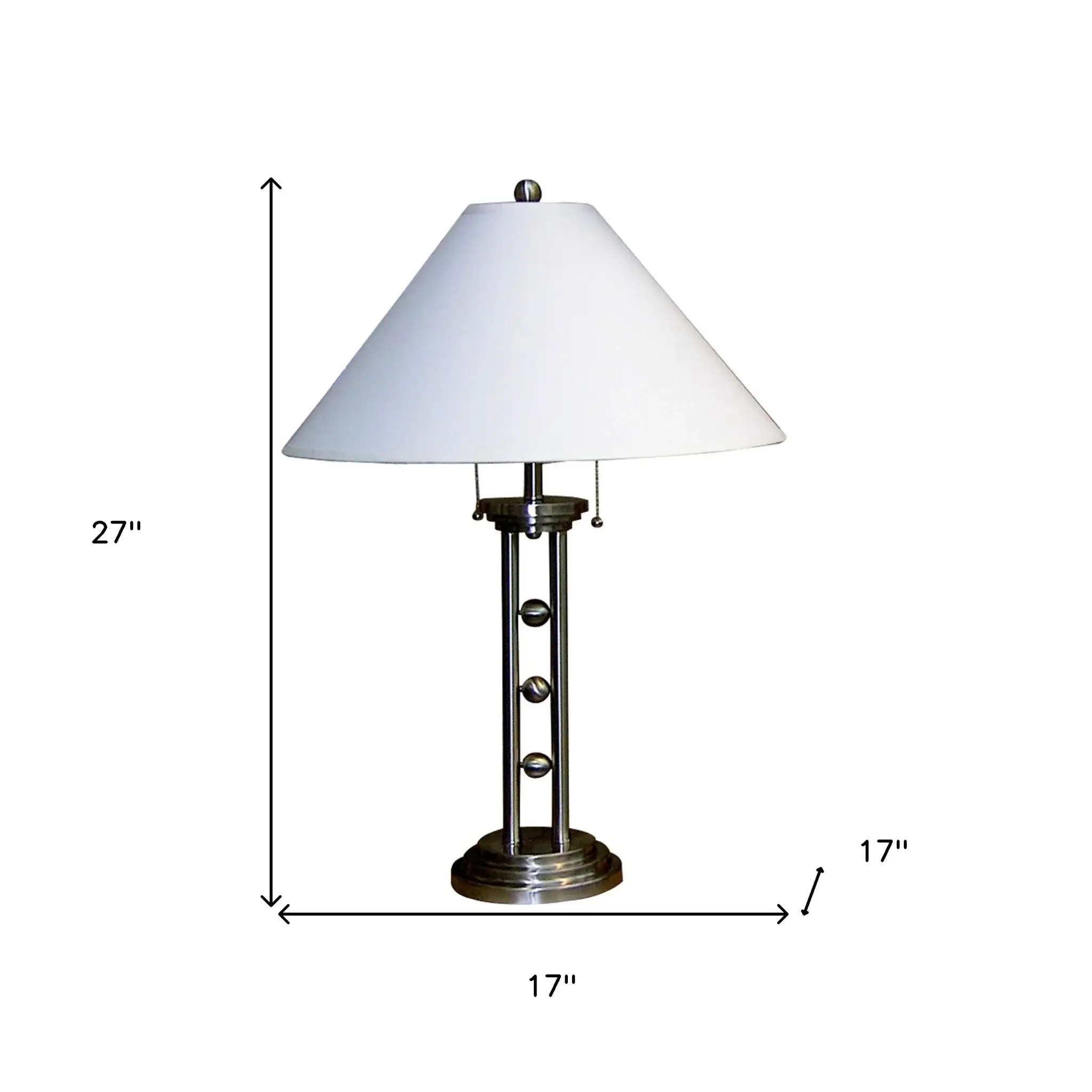 27" Silver Metal Two Light Table Lamp With White Classic Empire Shade - Image 6