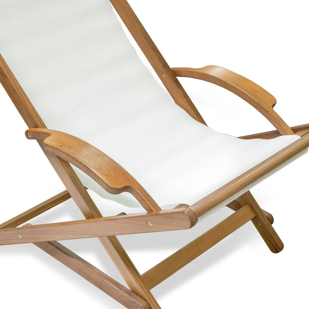 27" White and Natural Wood Solid Wood Indoor Outdoor Deck Chair - Image 3