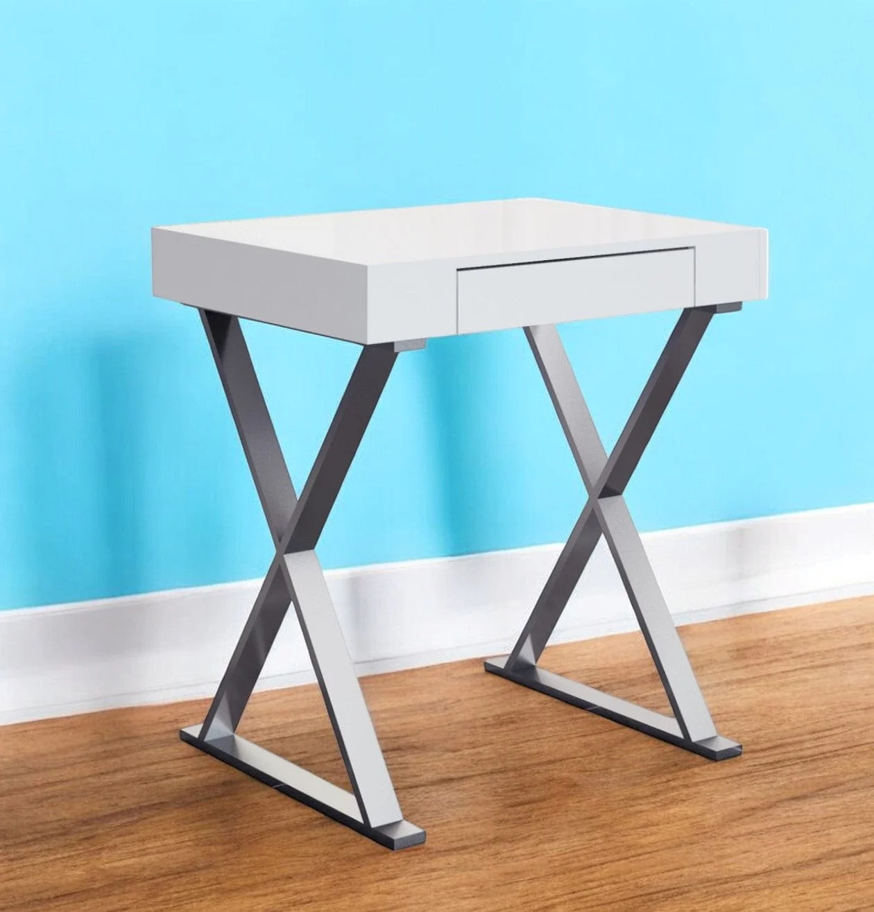 27" White and Silver Writing Desk - Image 2