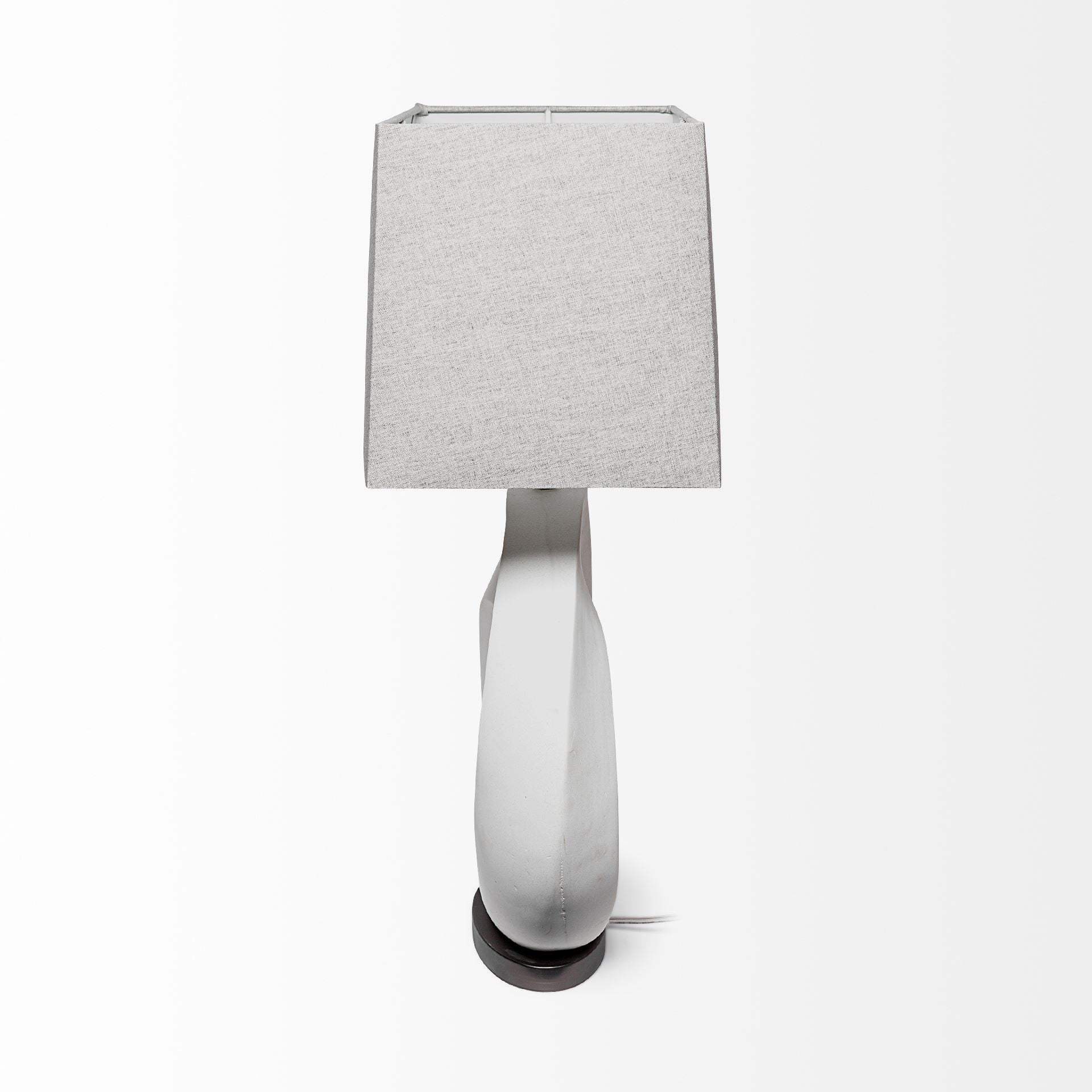 27" White Geometric Table Lamp With Gray Shade - Image 4