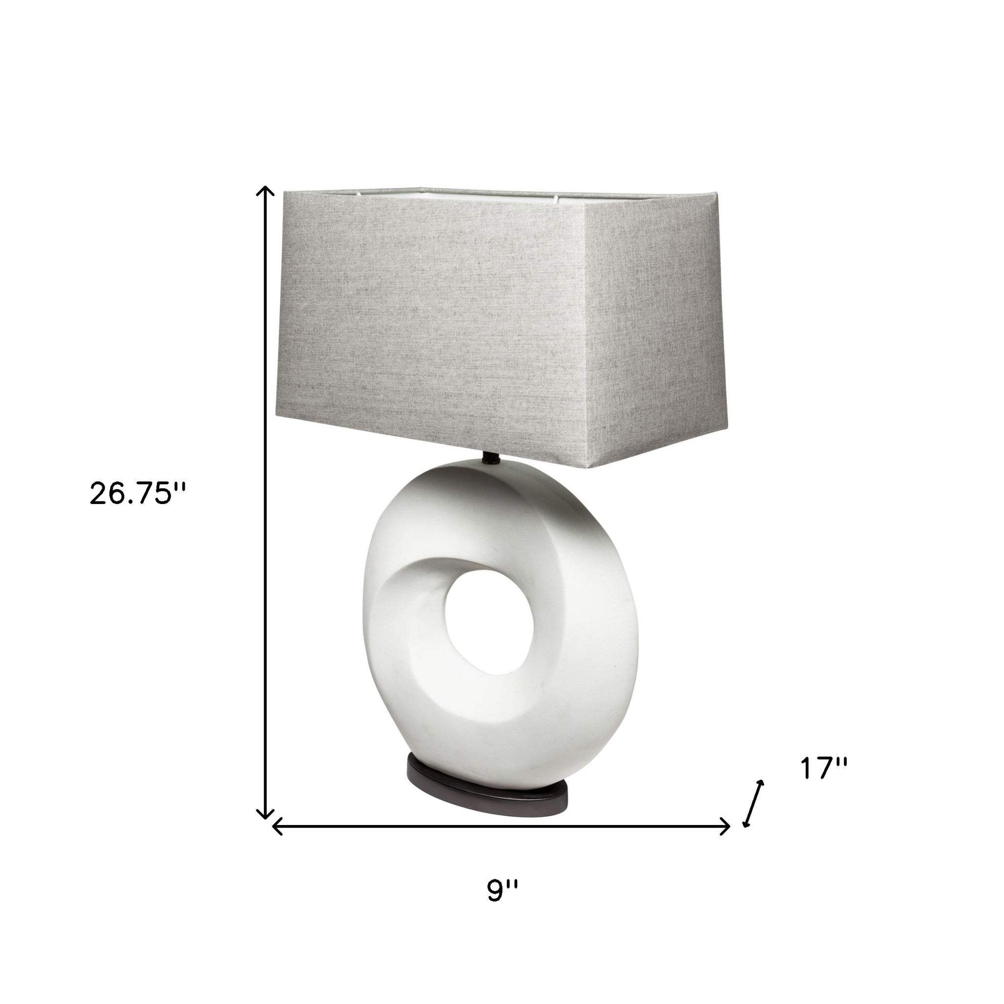 27" White Geometric Table Lamp With Gray Shade - Image 8