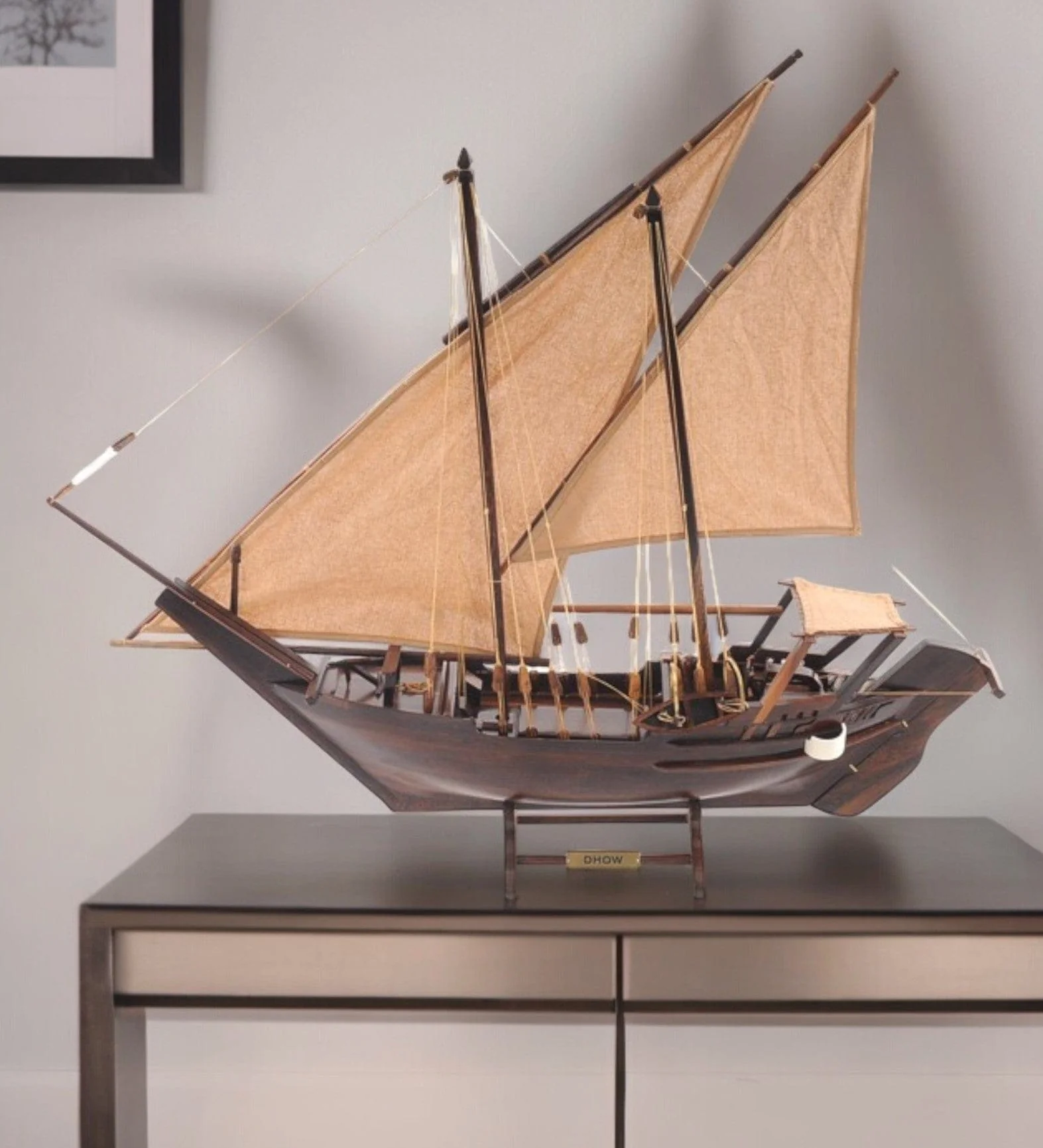 27" Wood Brown Dhow Hand Painted Decorative Boat - Image 2