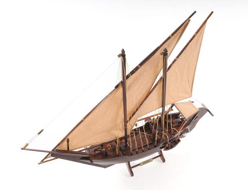 27" Wood Brown Dhow Hand Painted Decorative Boat - Image 4