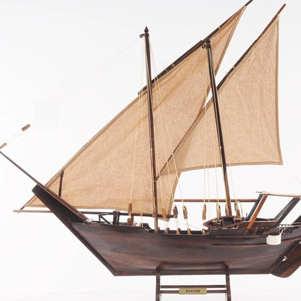 27" Wood Brown Dhow Hand Painted Decorative Boat - Image 8