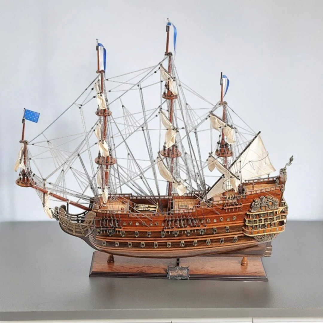 27" Wood Brown Solei Royal Medium Boat Hand Painted Decorative Boat