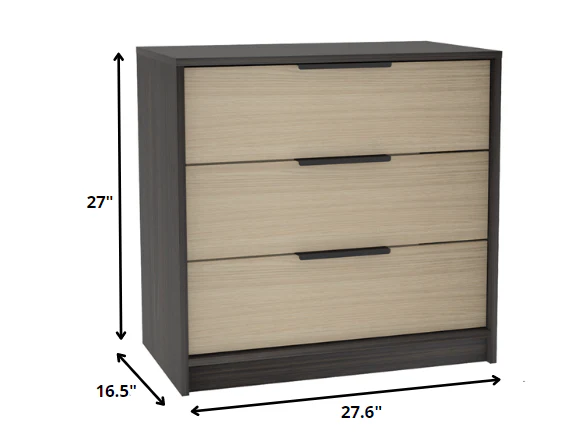 28" Black And Light Oak Manufactured Wood Three Drawer Dresser - Image 4