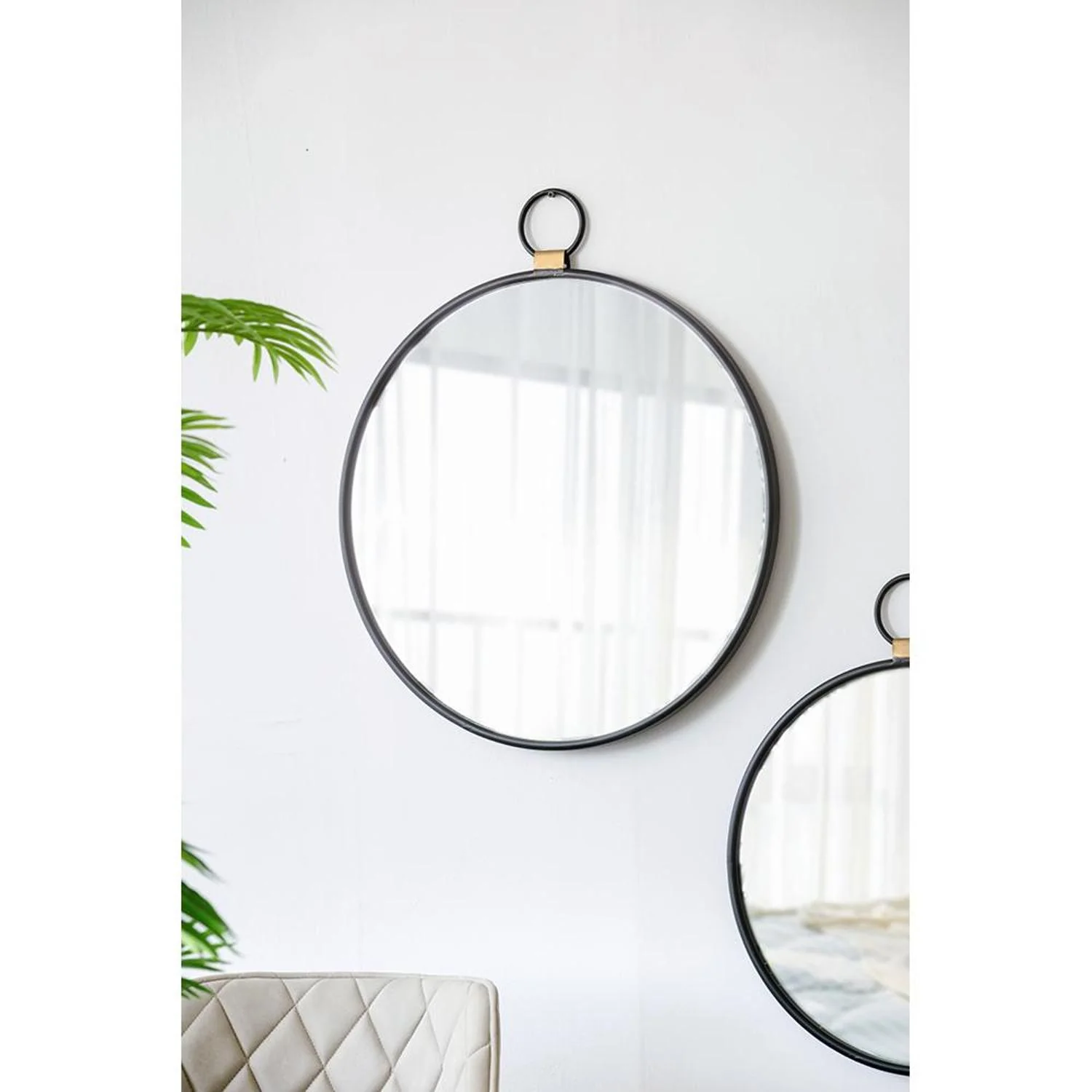 28" Black Round Iron Framed Accent Mirror - Image 6