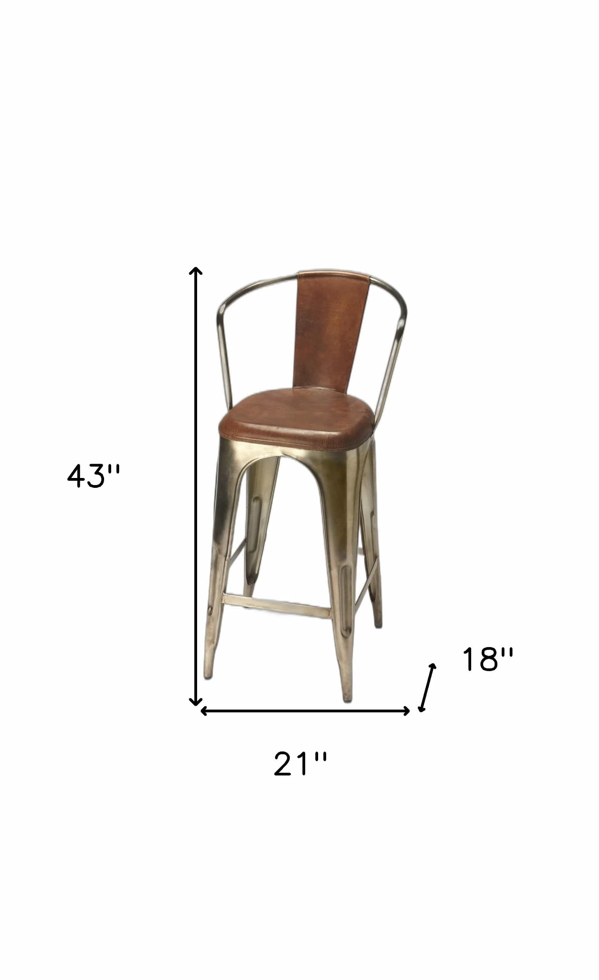 28" Brown And Gold Iron Bar Chair - Image 7