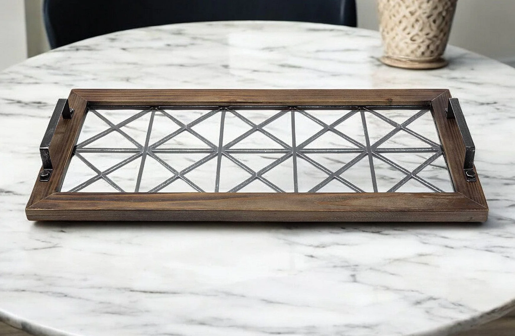 28" Brown Wood Indoor Outdoor Tray With Handles - Image 2