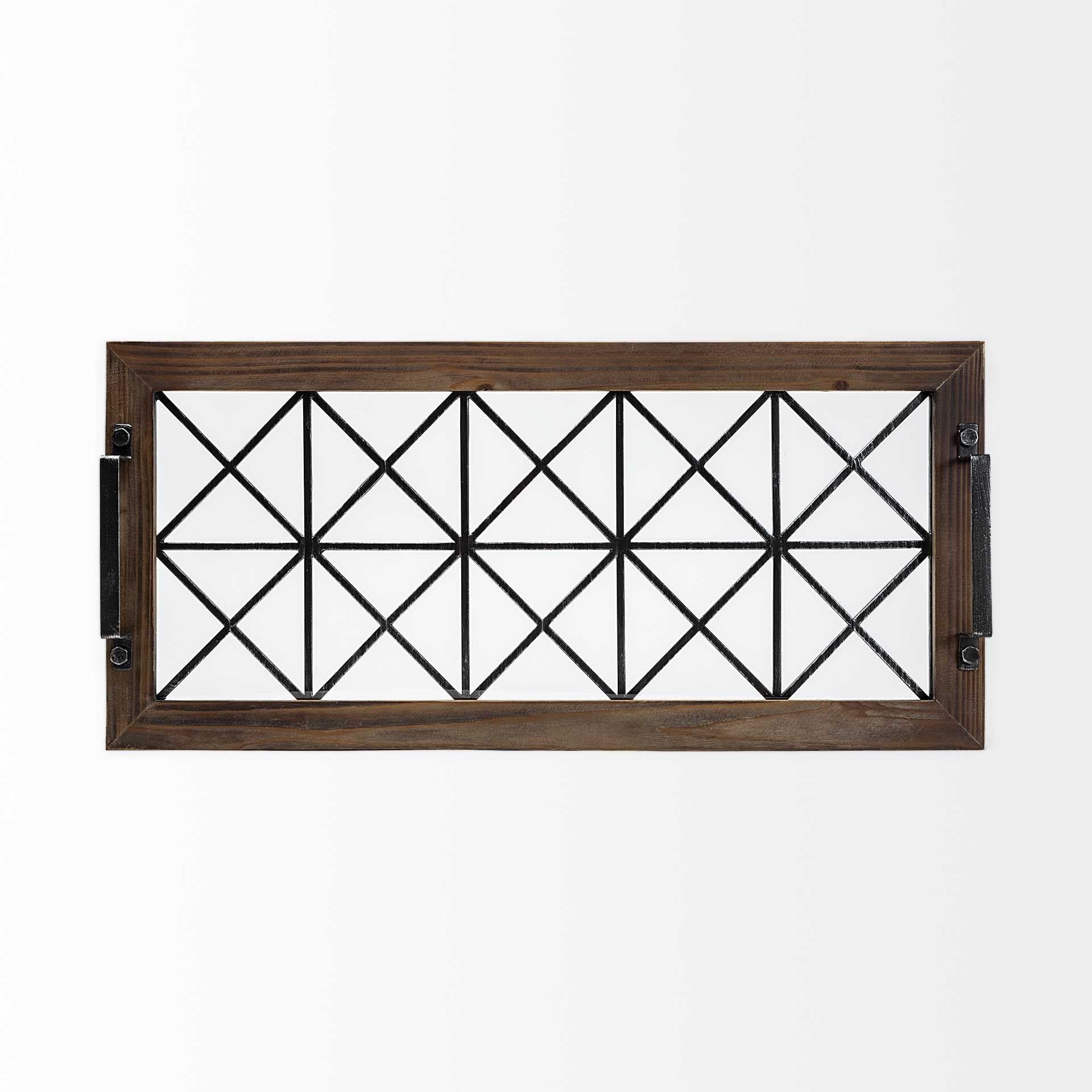 28" Brown Wood Indoor Outdoor Tray With Handles - Image 4