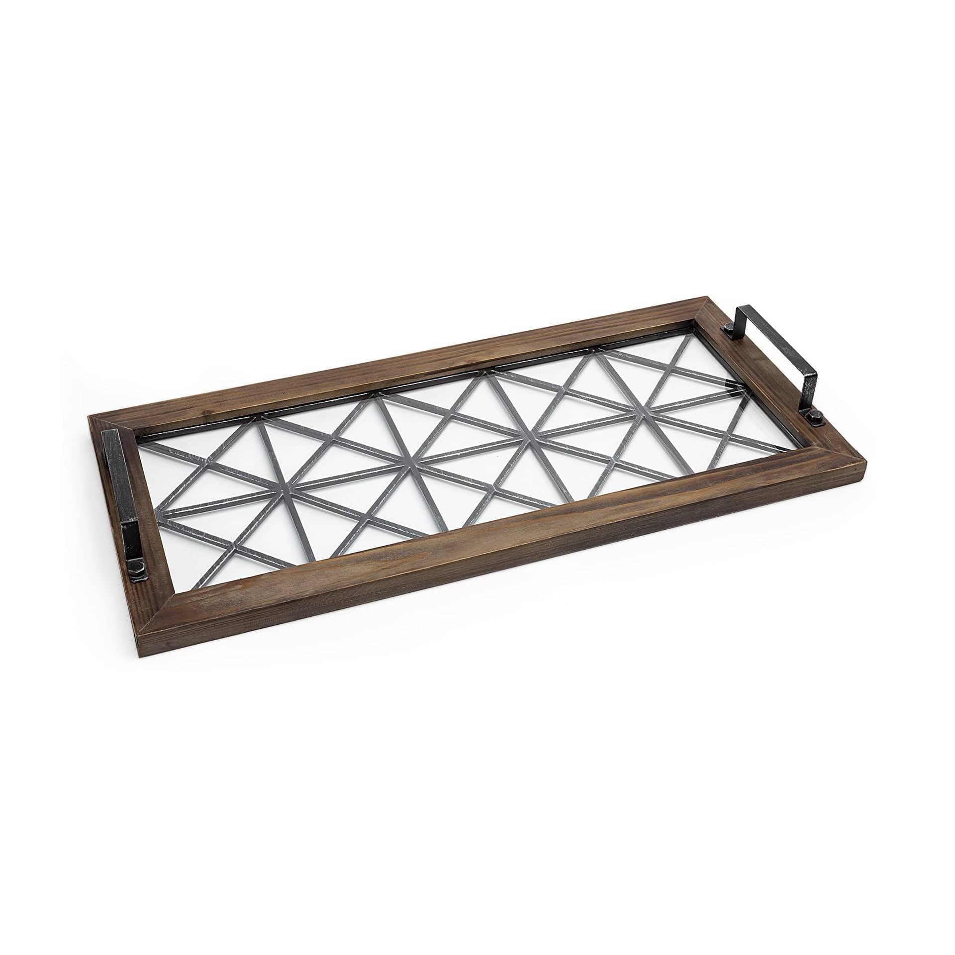28" Brown Wood Indoor Outdoor Tray With Handles - Image 6