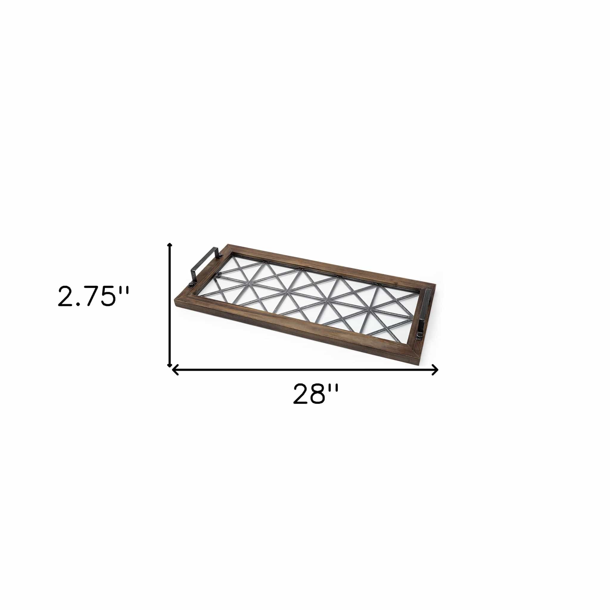 28" Brown Wood Indoor Outdoor Tray With Handles - Image 7