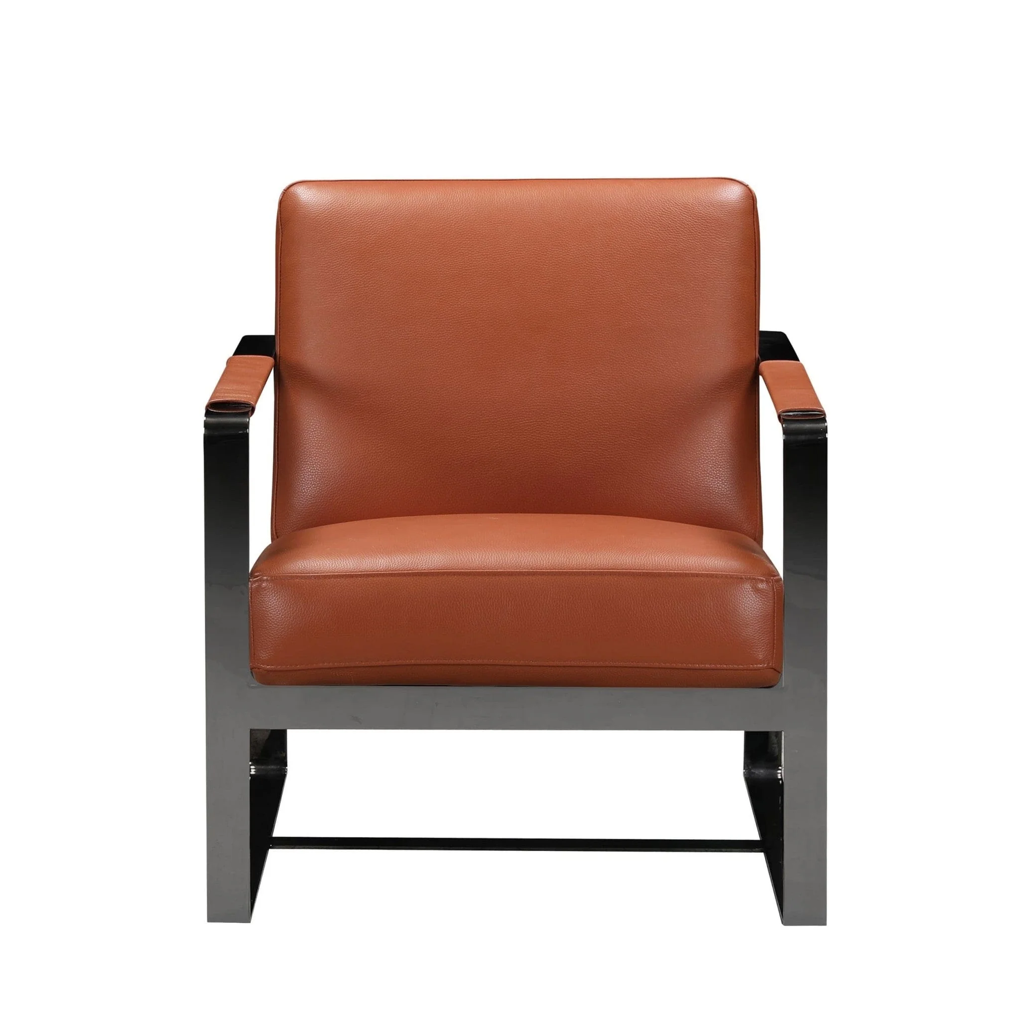 28" Camel And Black Genuine Leather Arm Chair - Image 2