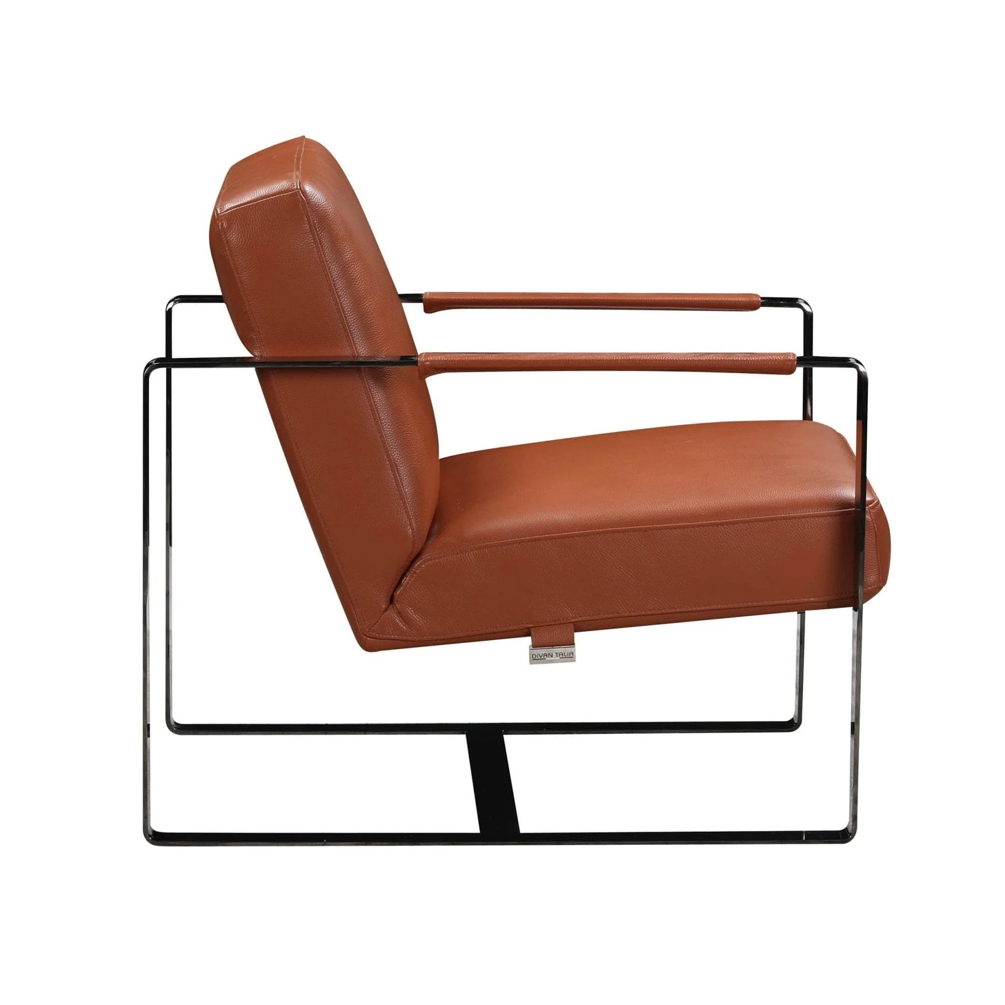 28" Camel And Black Genuine Leather Arm Chair - Image 3