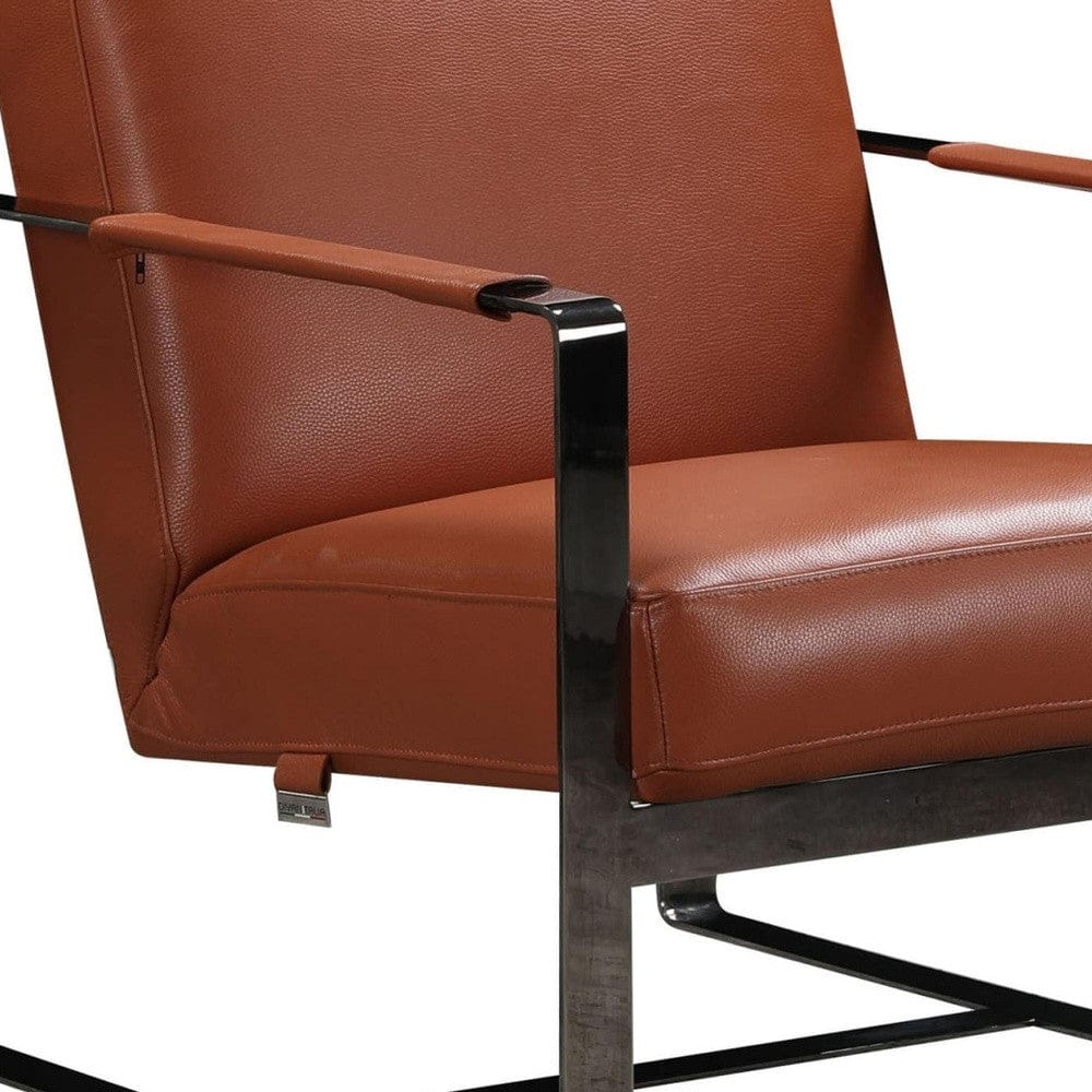 28" Camel And Black Genuine Leather Arm Chair - Image 6