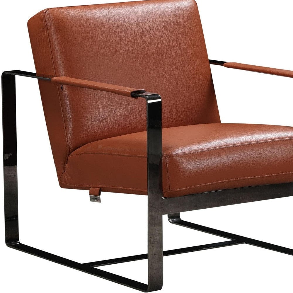 28" Camel And Black Genuine Leather Arm Chair - Image 7