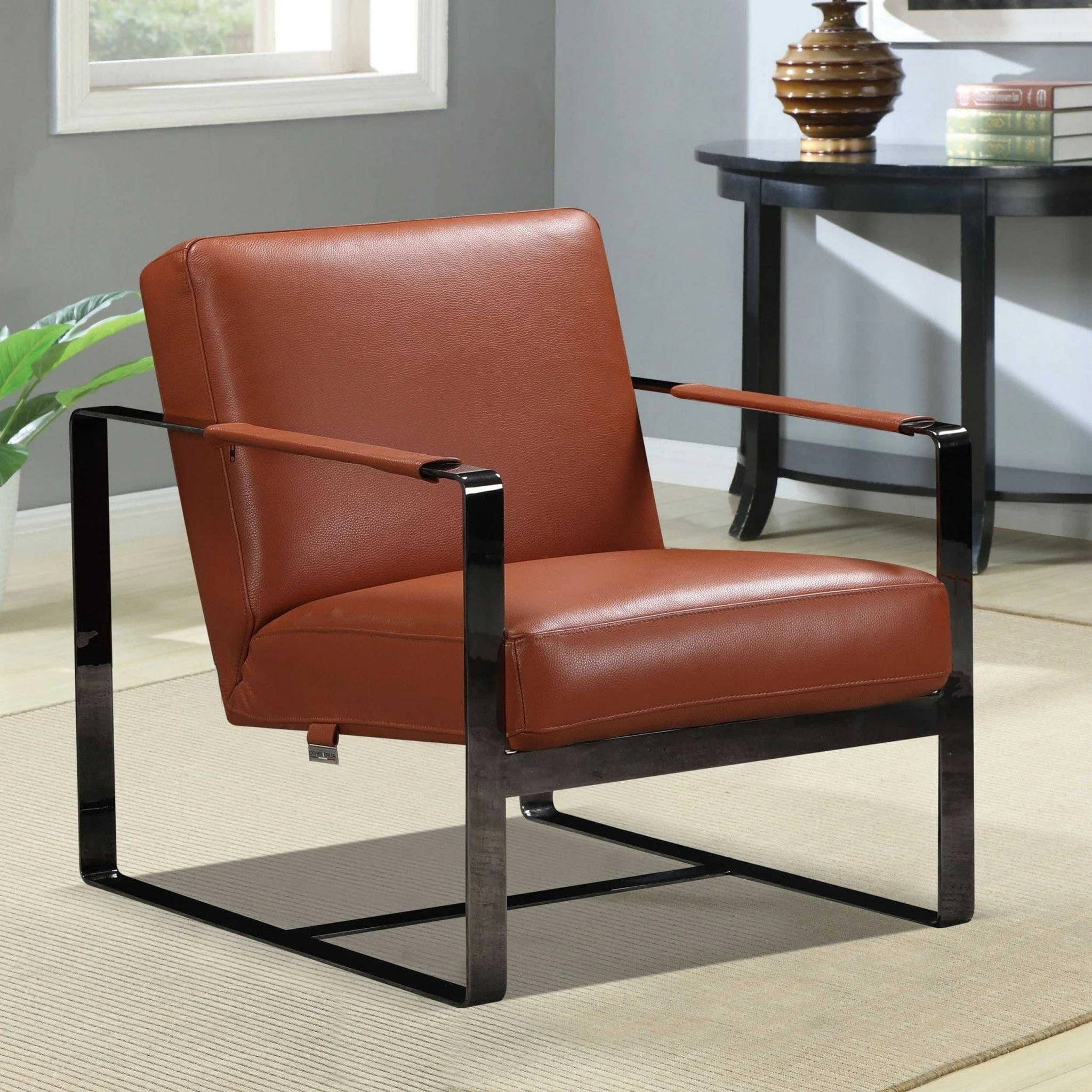 28" Camel And Black Genuine Leather Arm Chair - Image 8