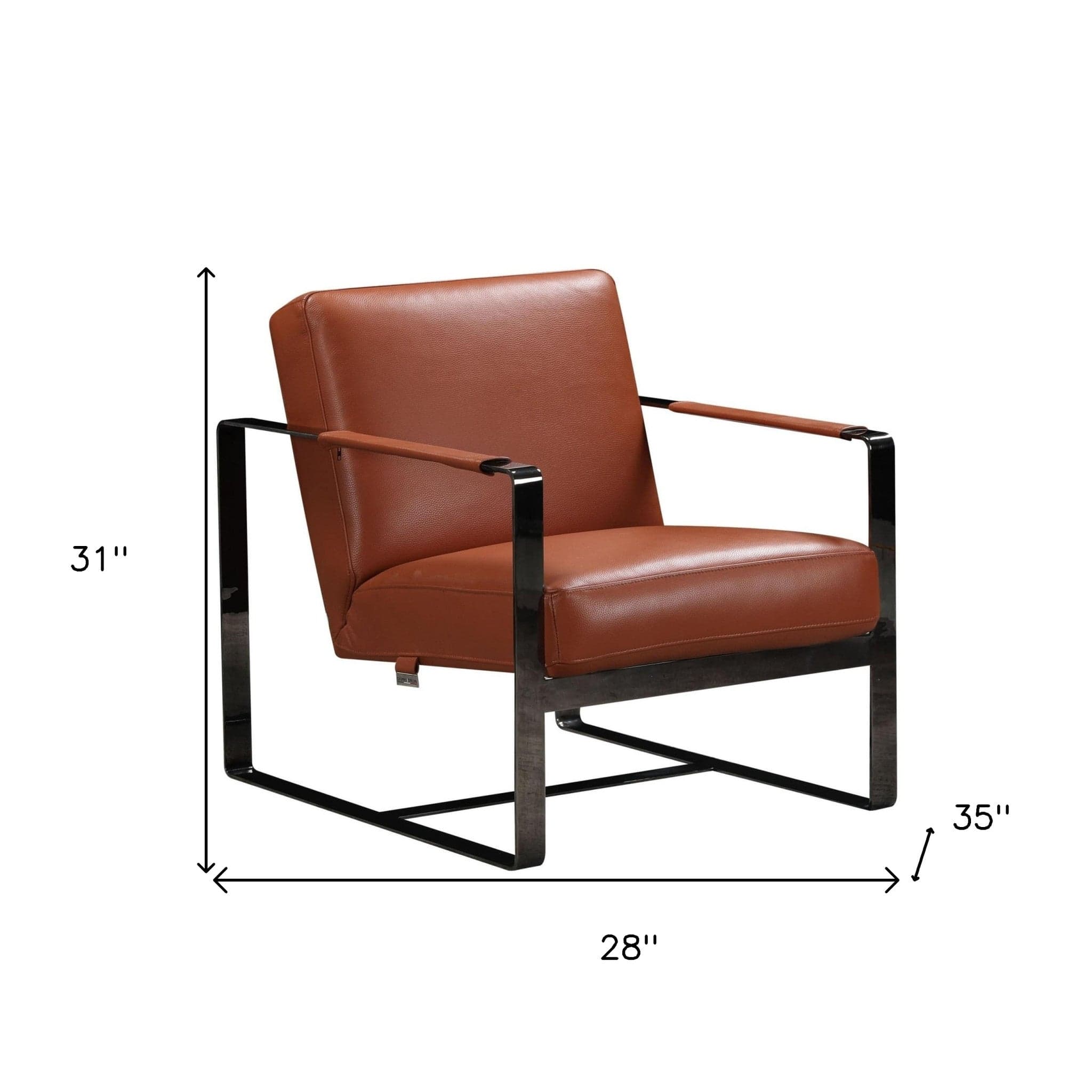 28" Camel And Black Genuine Leather Arm Chair - Image 9
