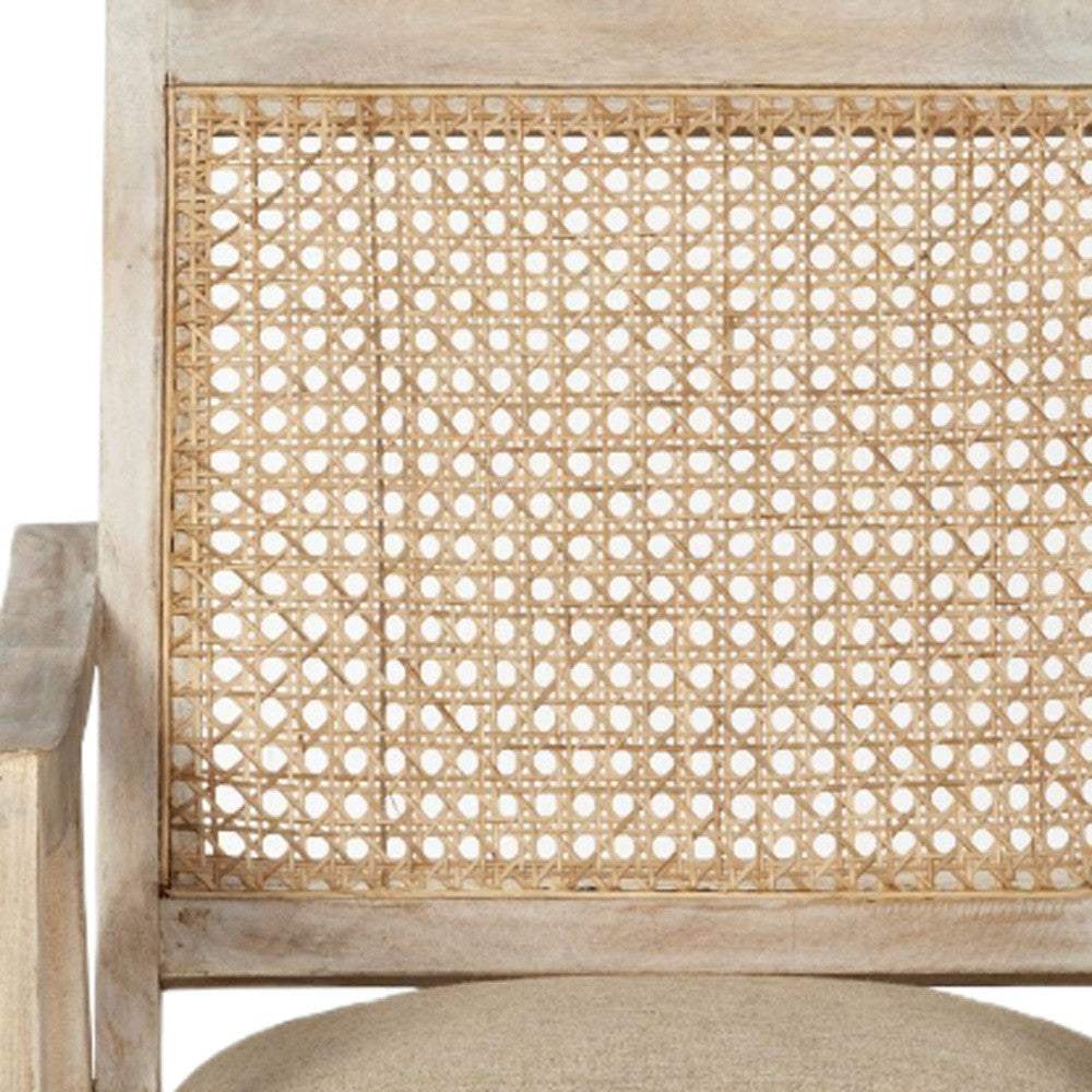 28" Cream And Natural Fabric Distressed Arm Chair - Image 6
