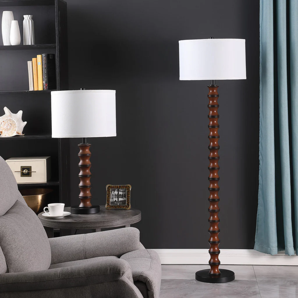 28" Dark Cherry Polyresin Indents Table Lamp With White Shade - Image 4