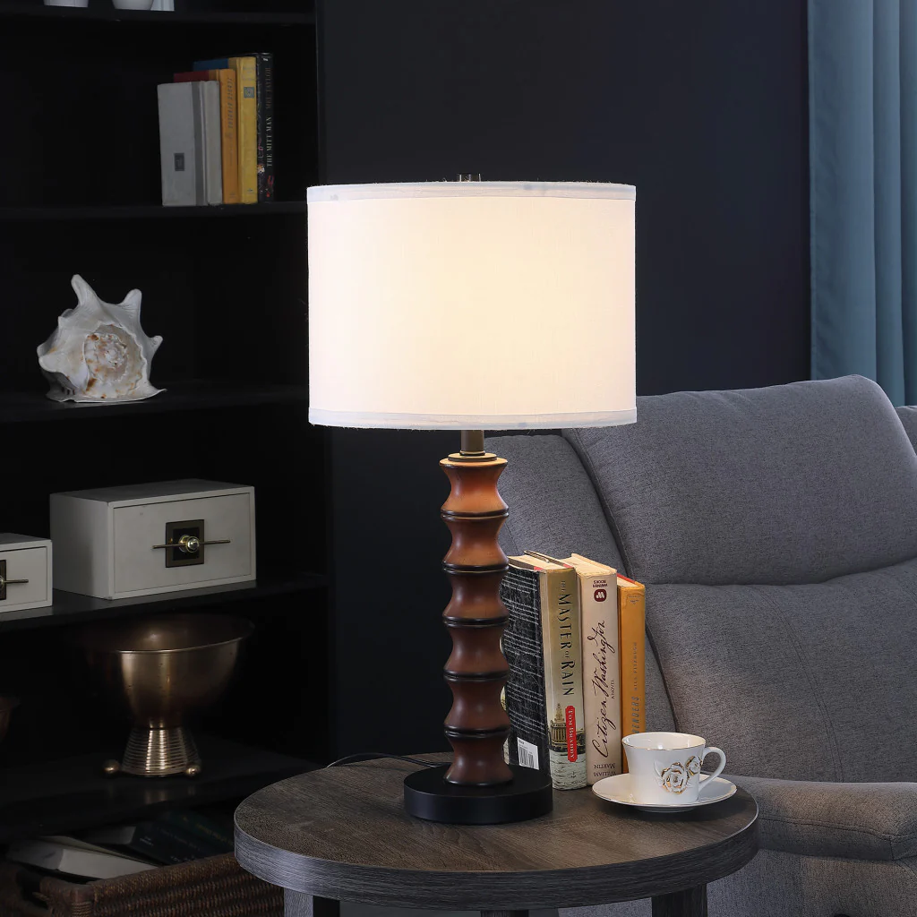 28" Dark Cherry Polyresin Indents Table Lamp With White Shade - Image 5