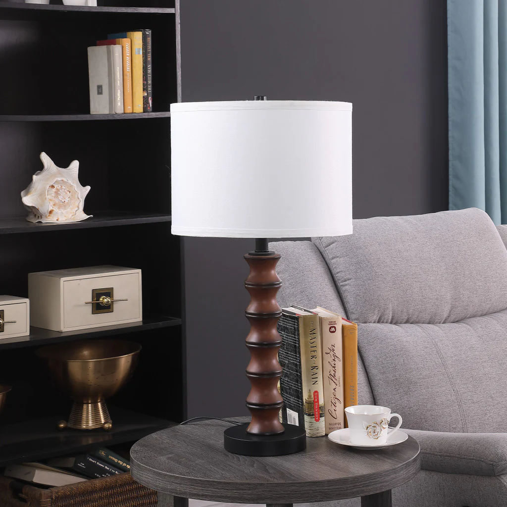 28" Dark Cherry Polyresin Indents Table Lamp With White Shade - Image 6