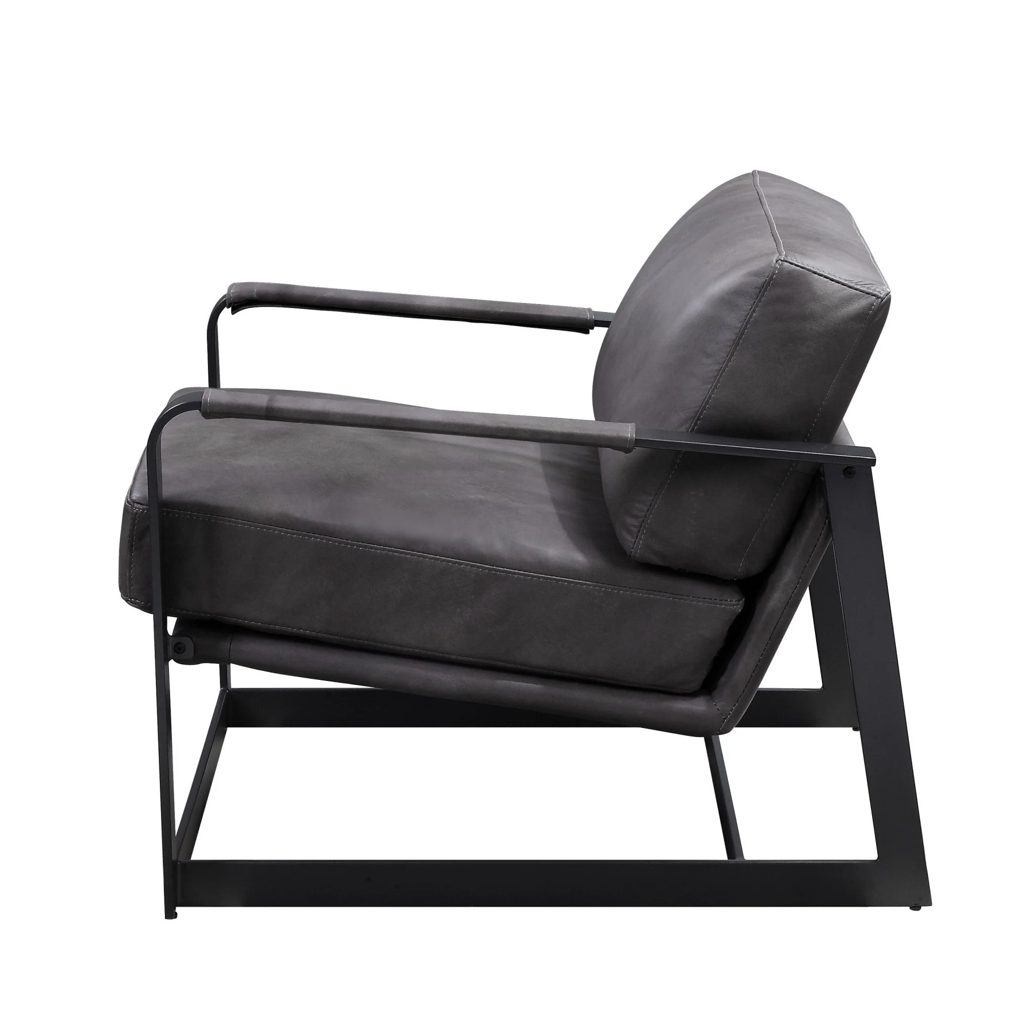 28" Gray Black Top Grain Leather And Steel Solid Color Arm Chair - Image 3