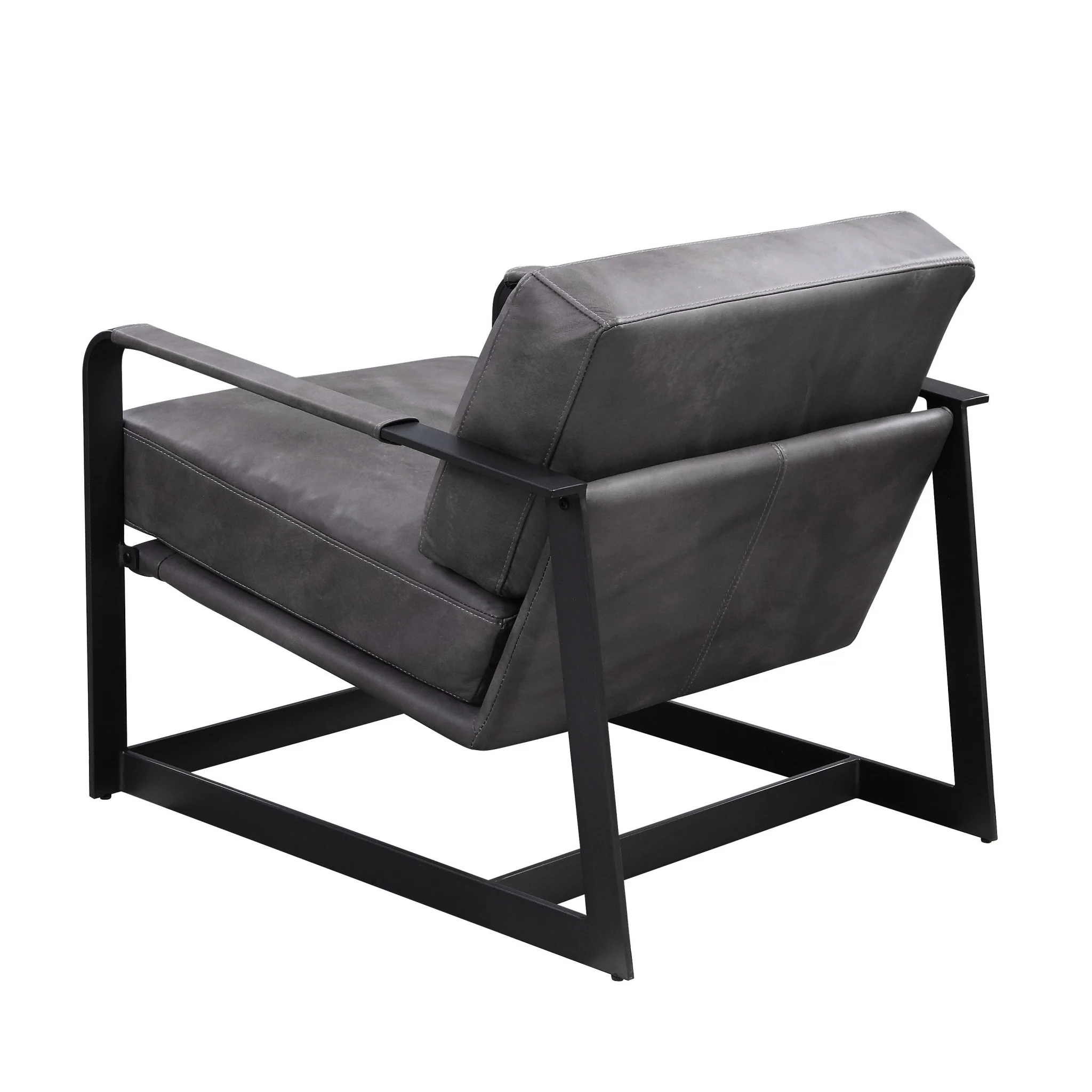 28" Gray Black Top Grain Leather And Steel Solid Color Arm Chair - Image 4
