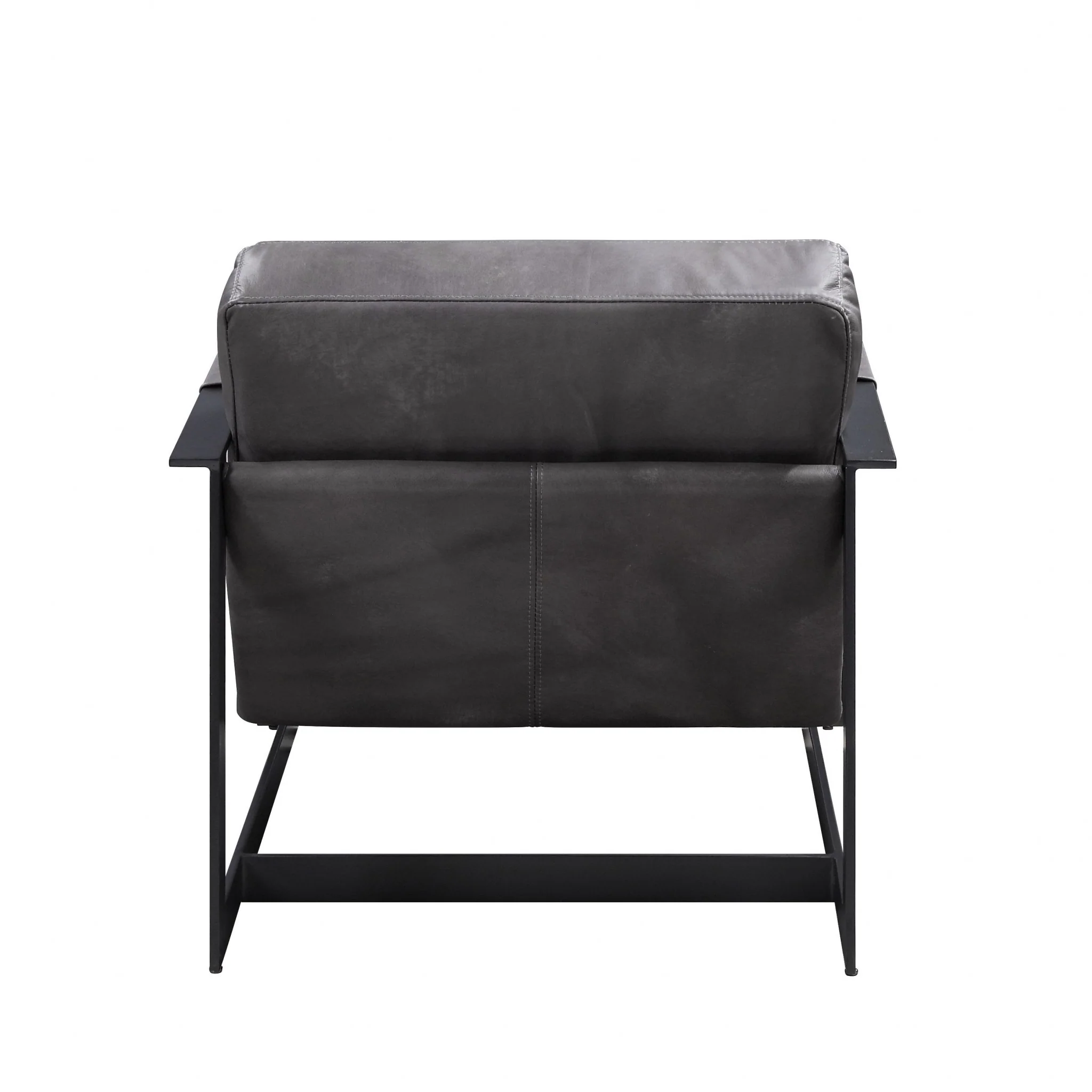 28" Gray Black Top Grain Leather And Steel Solid Color Arm Chair - Image 5