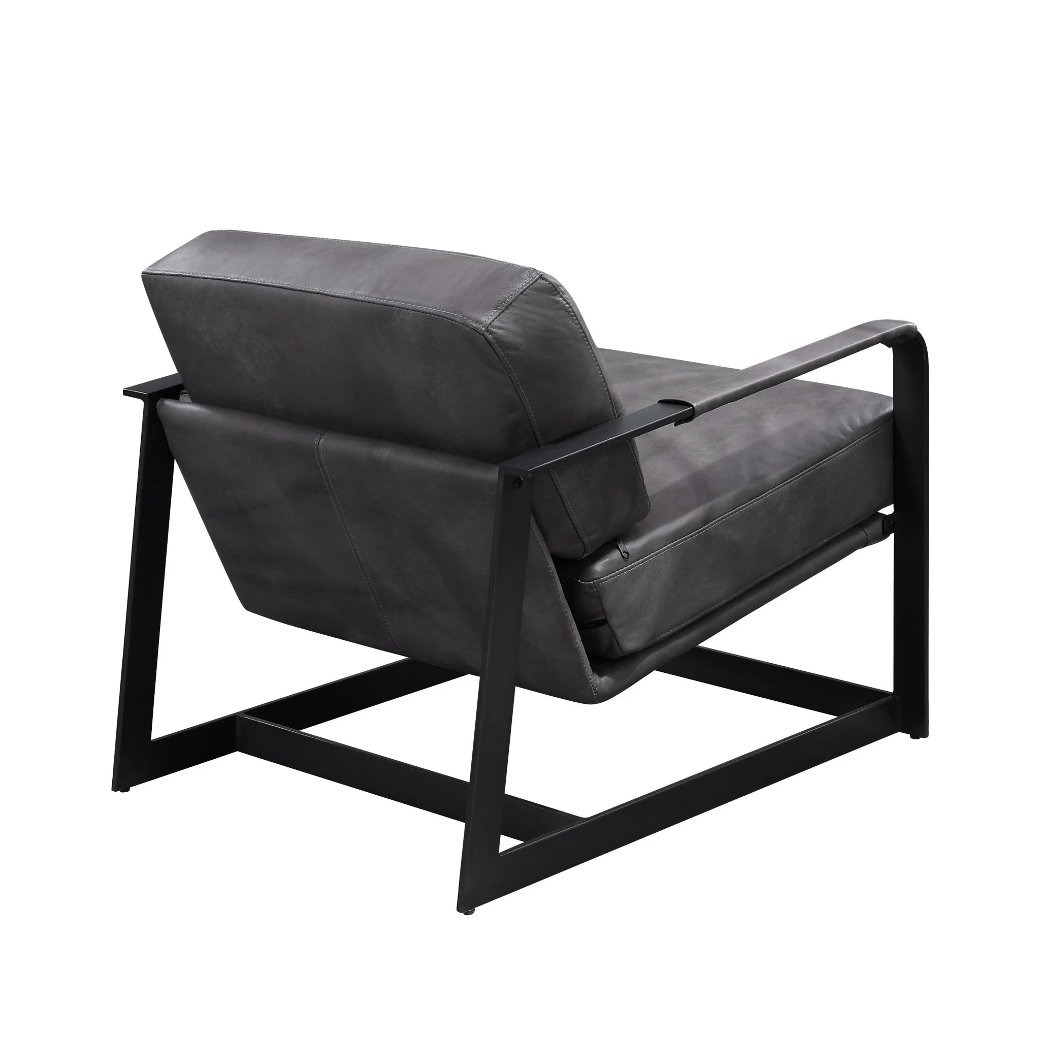 28" Gray Black Top Grain Leather And Steel Solid Color Arm Chair - Image 6