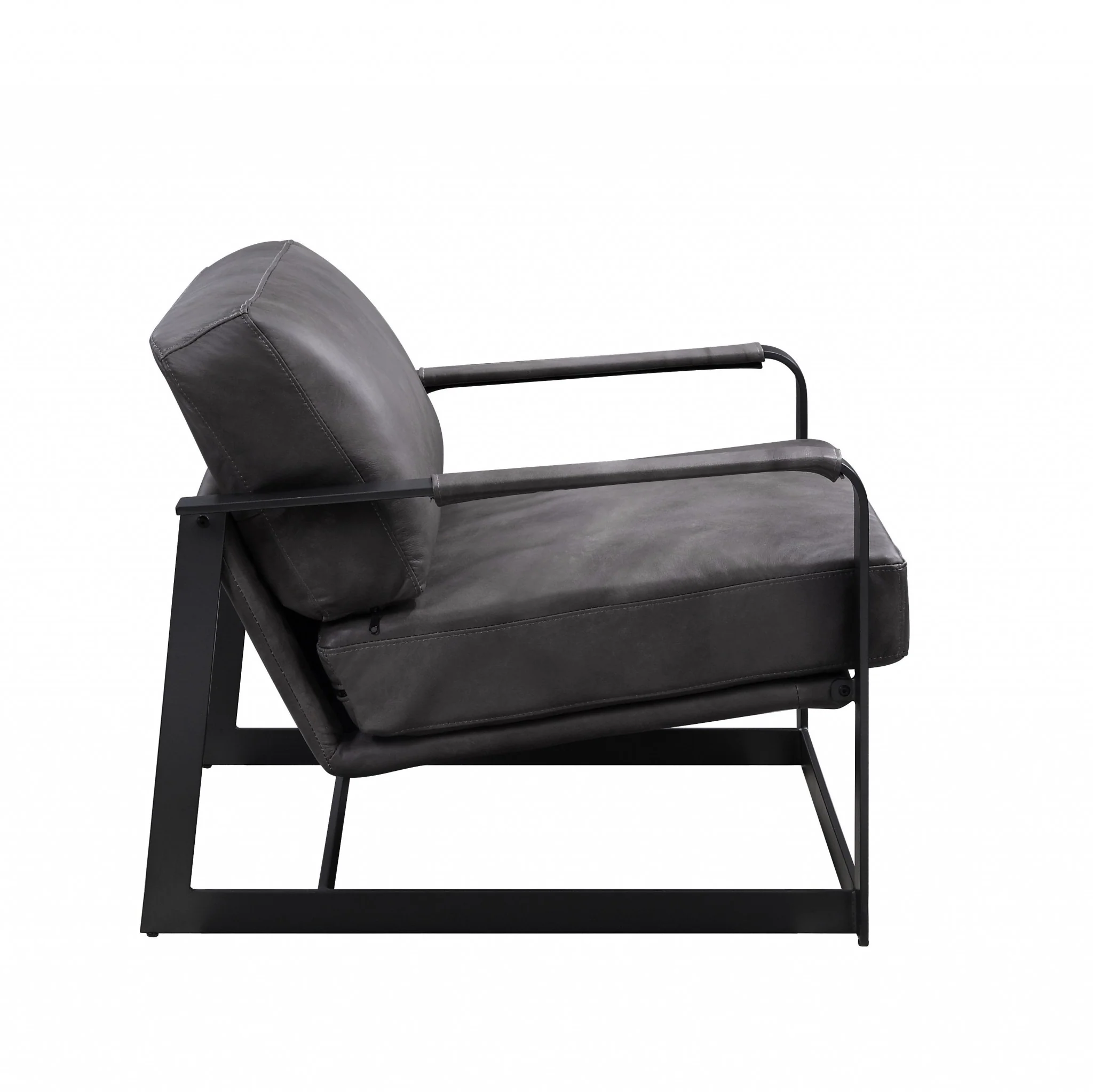 28" Gray Black Top Grain Leather And Steel Solid Color Arm Chair - Image 7