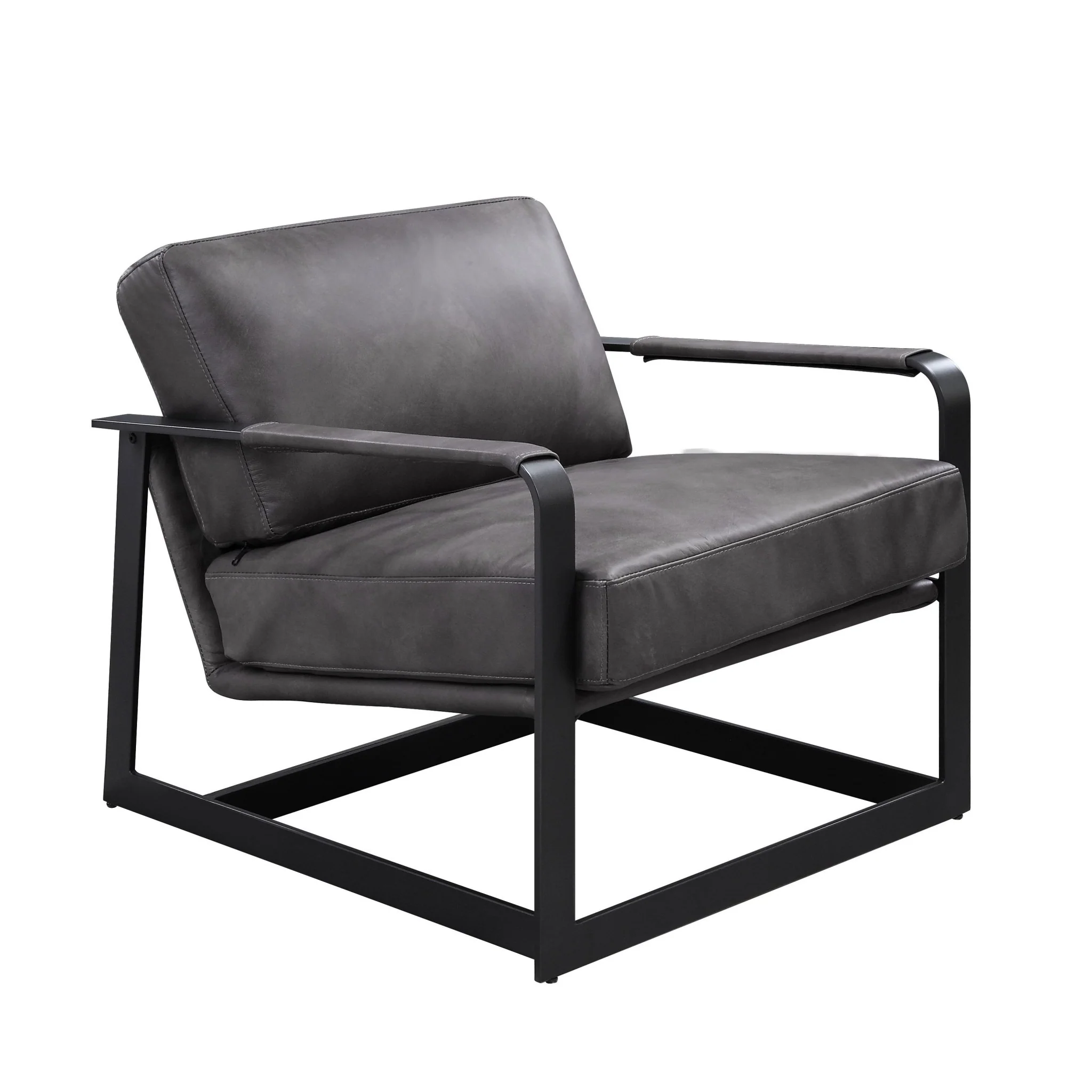 28" Gray Black Top Grain Leather And Steel Solid Color Arm Chair - Image 8