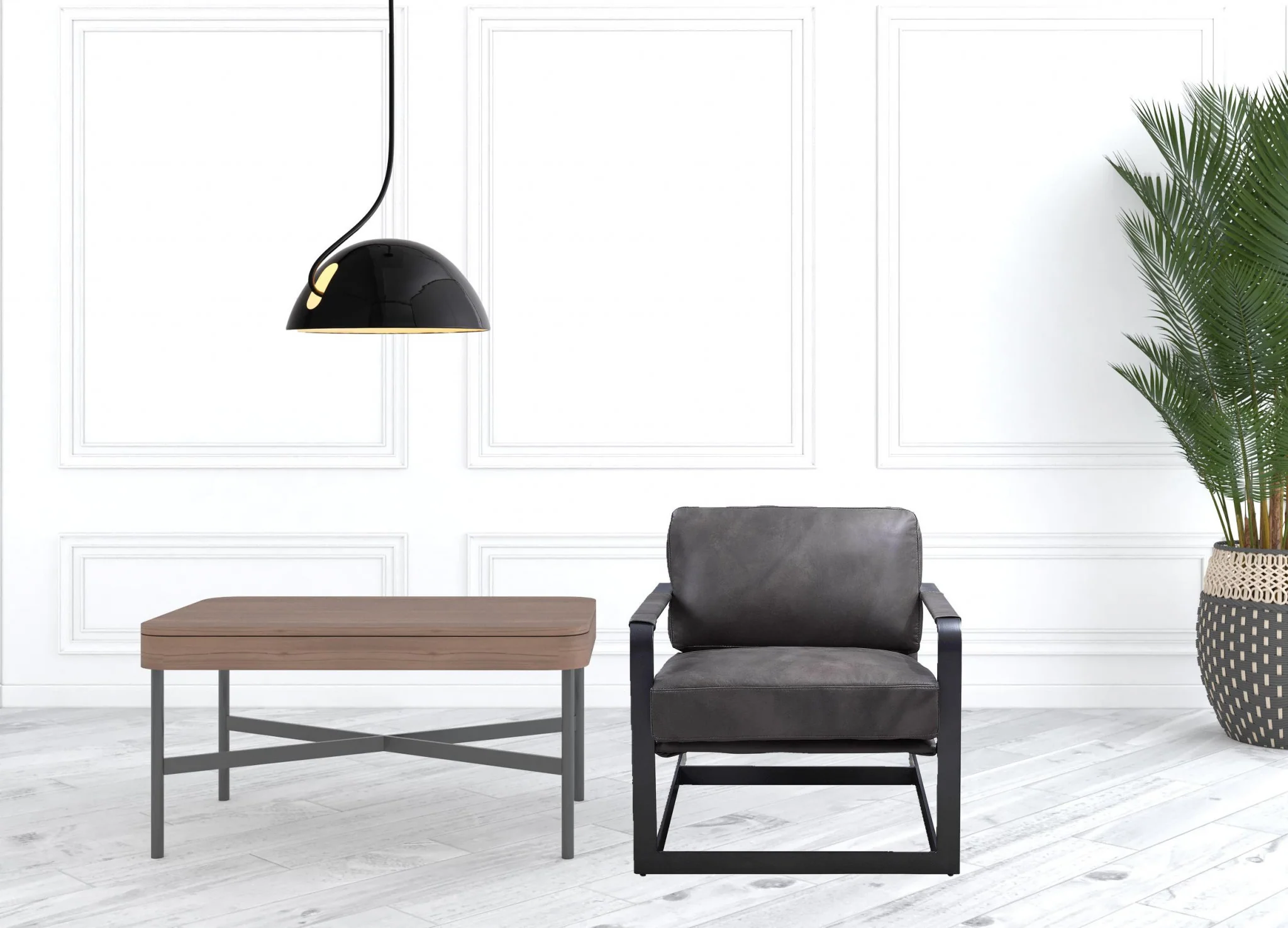 28" Gray Black Top Grain Leather And Steel Solid Color Arm Chair - Image 9